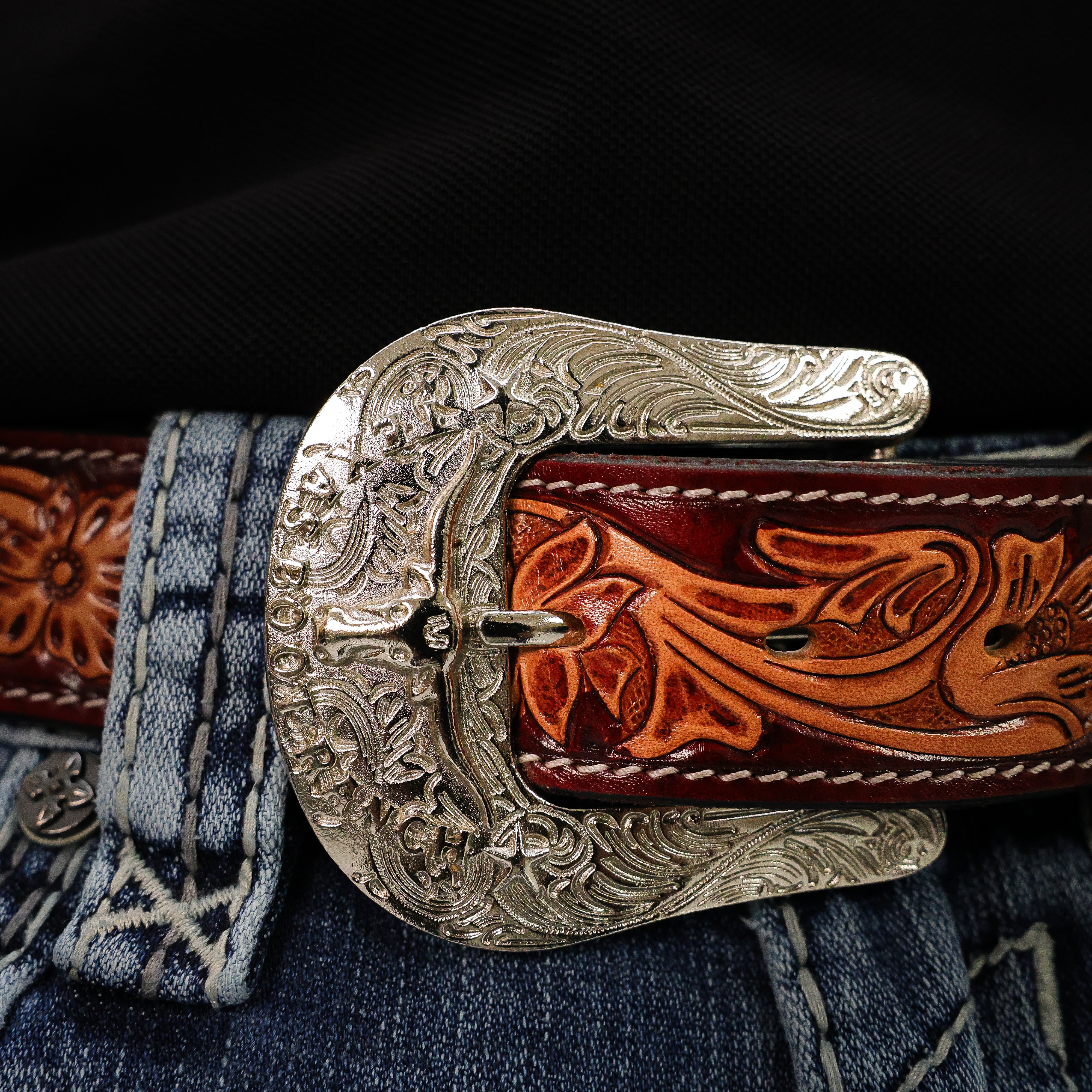 Hand-Tooled Artesanal Beaded Leather Belt