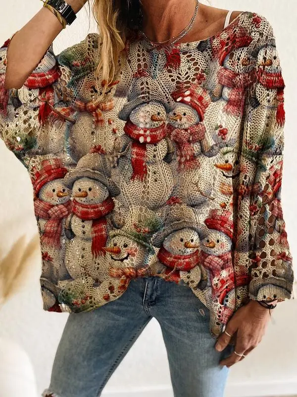 Women's Halloween Pumpkin Print Long Sleeve Knit Top