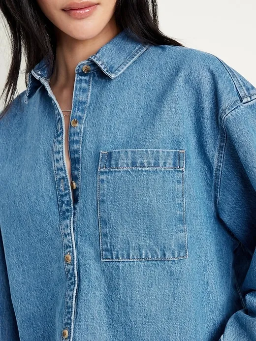 Boyfriend-style button-down denim shirt