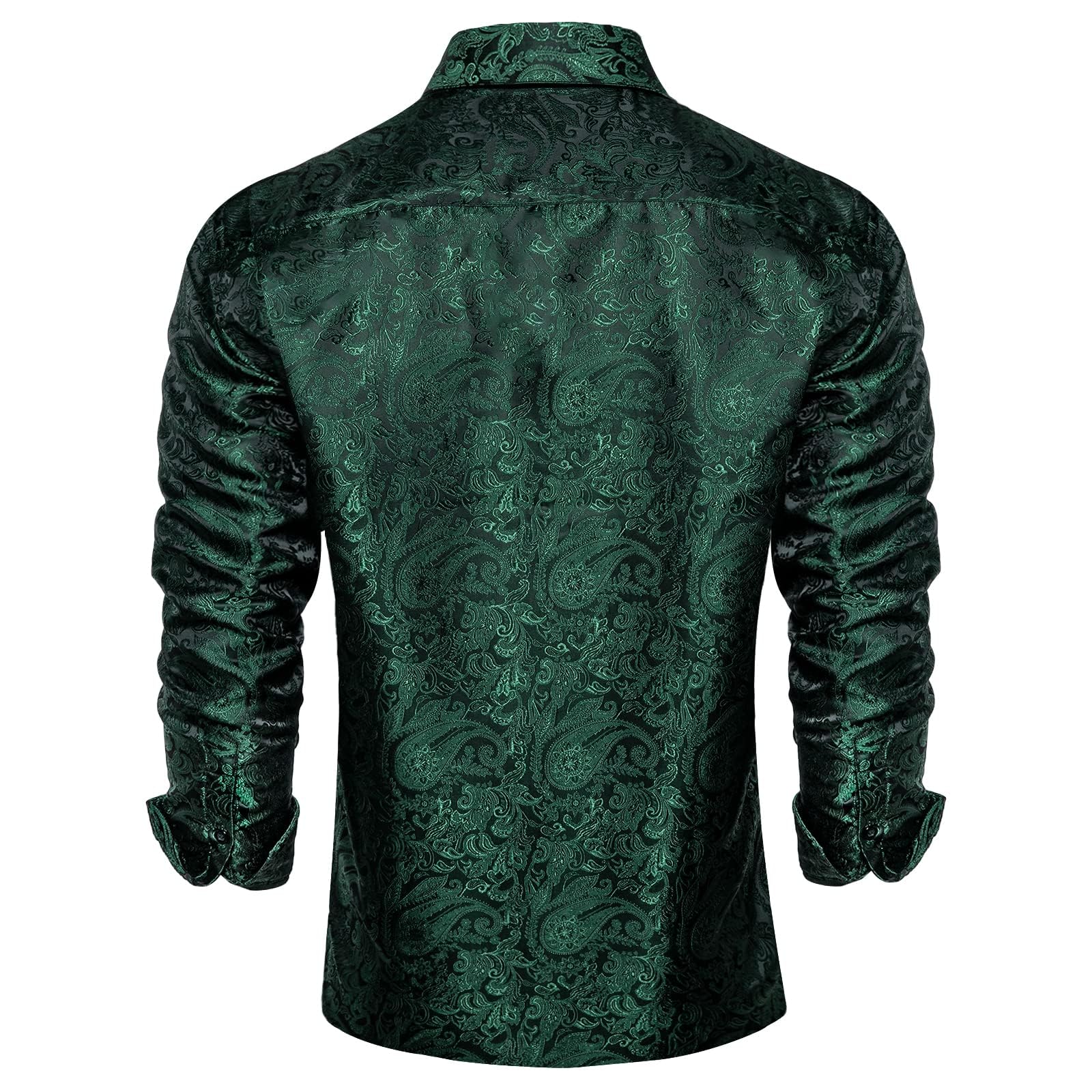 Men's Paisley Dress Shirt Long Sleeve Wrinkle Free Button Down Cowboy Shirts - Emerald Green&paisley