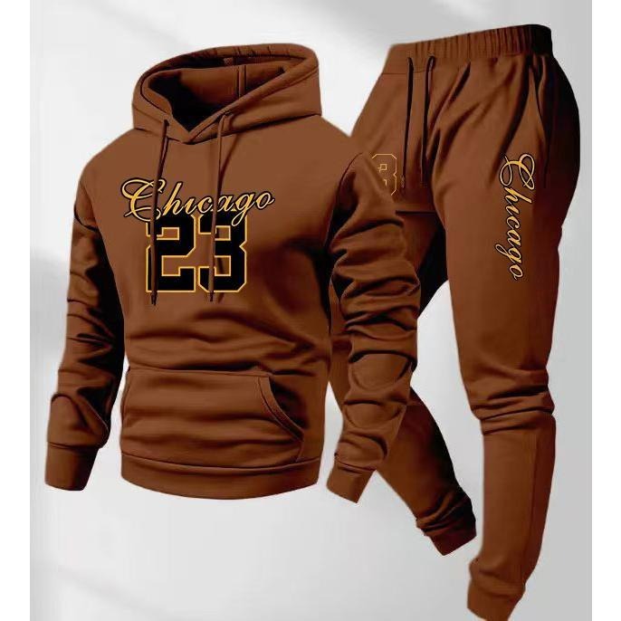 Men's team number printed hoodie and drawstring track pants set