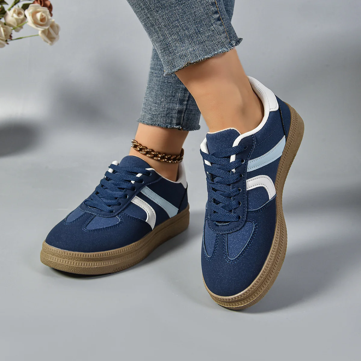 Lace Up Round Toe Contrast Sneakers (multiple color options)