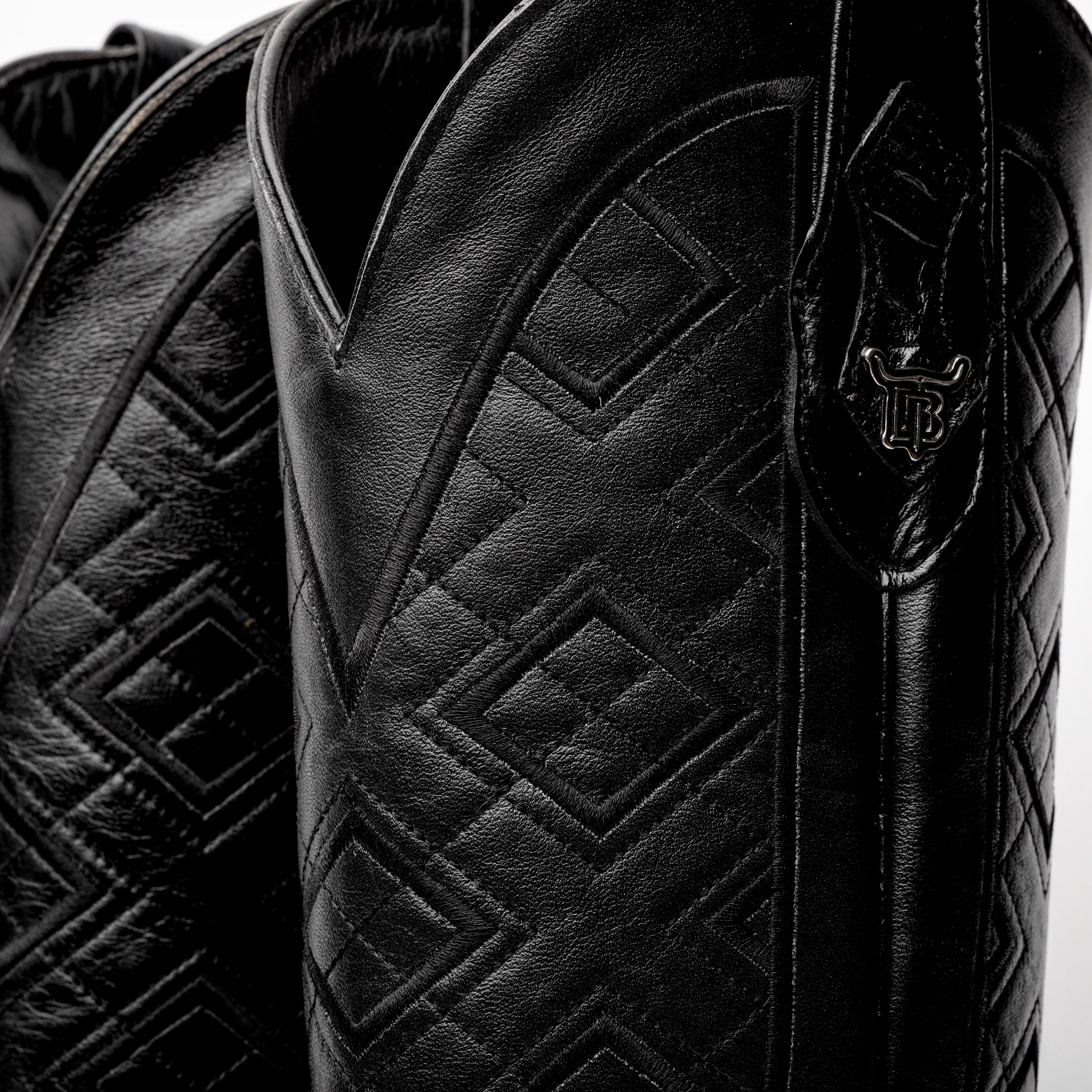 TOTAL BLACK Caiman Neck Leather Boots - Square Toe