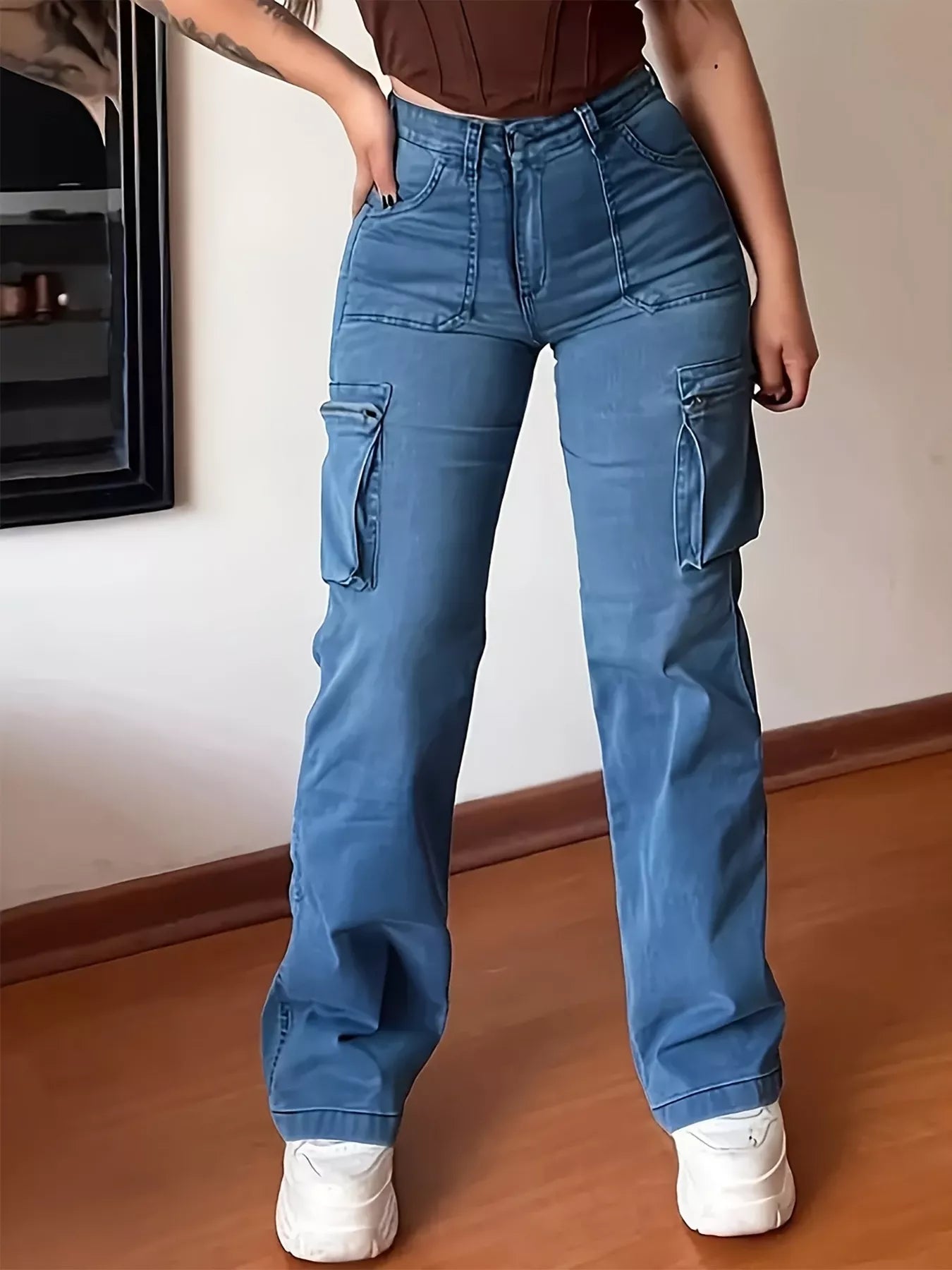 Plus Size High-Waisted Cargo Jeans