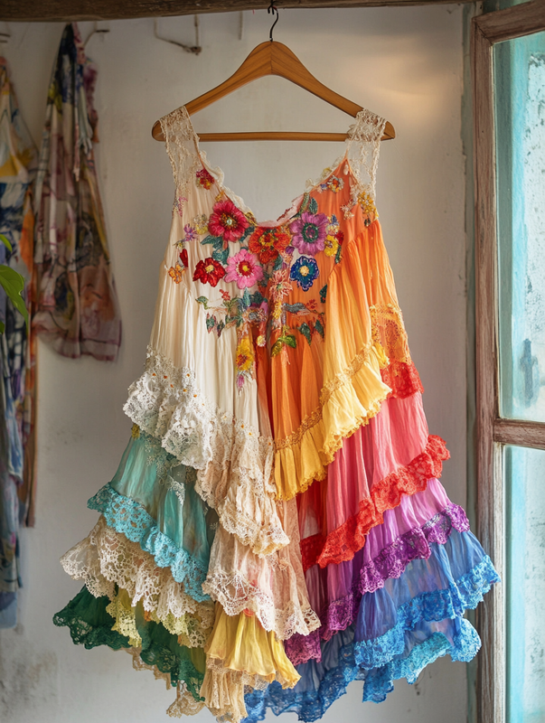 Summer Rainbow Lace Patchwork Dress f4c4