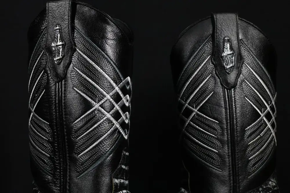 Men’s Black Desert Caiman Belly Leather Boots With Black Shaft