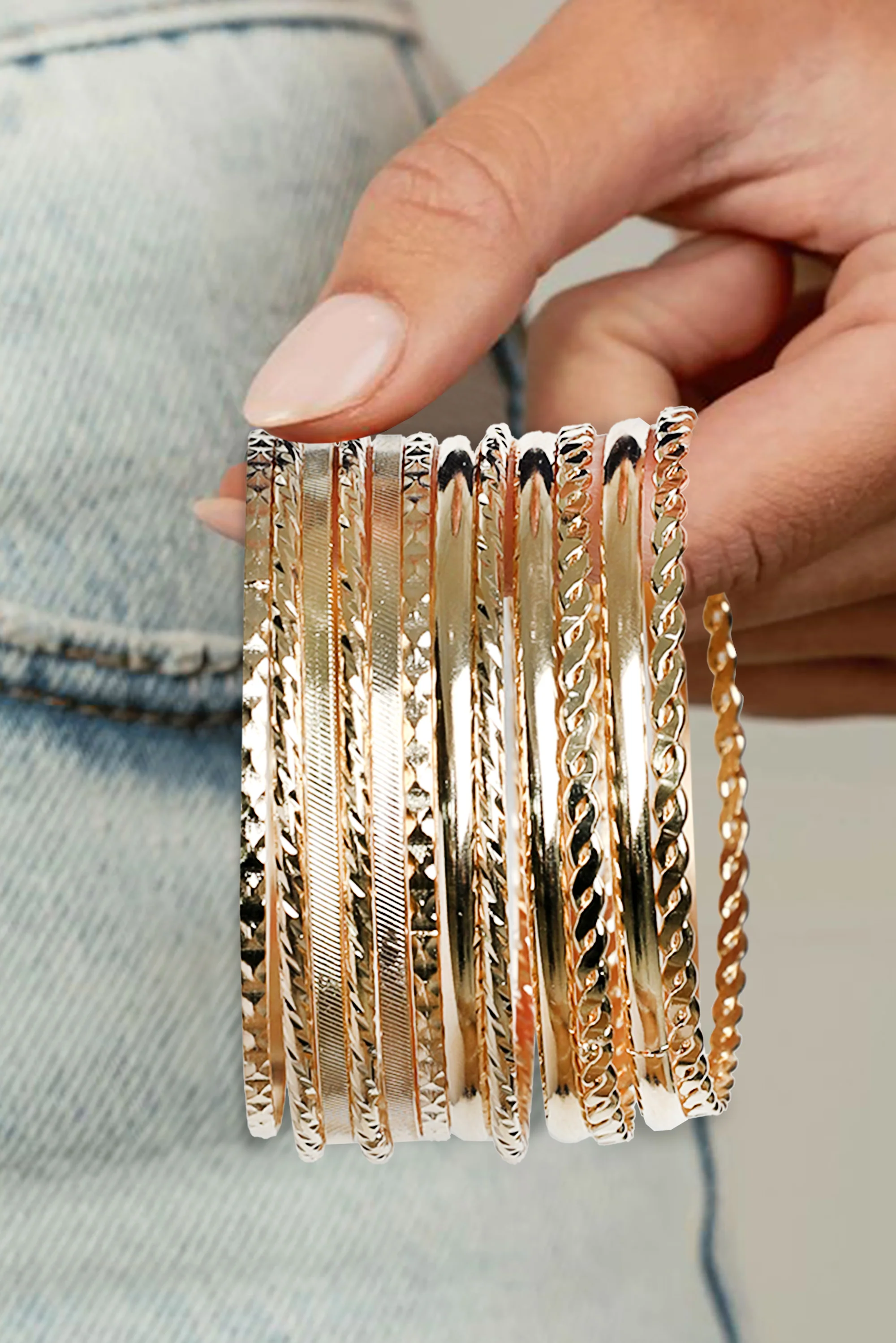 Gold Multi Piece Plated Alloy Bangle Bracelet