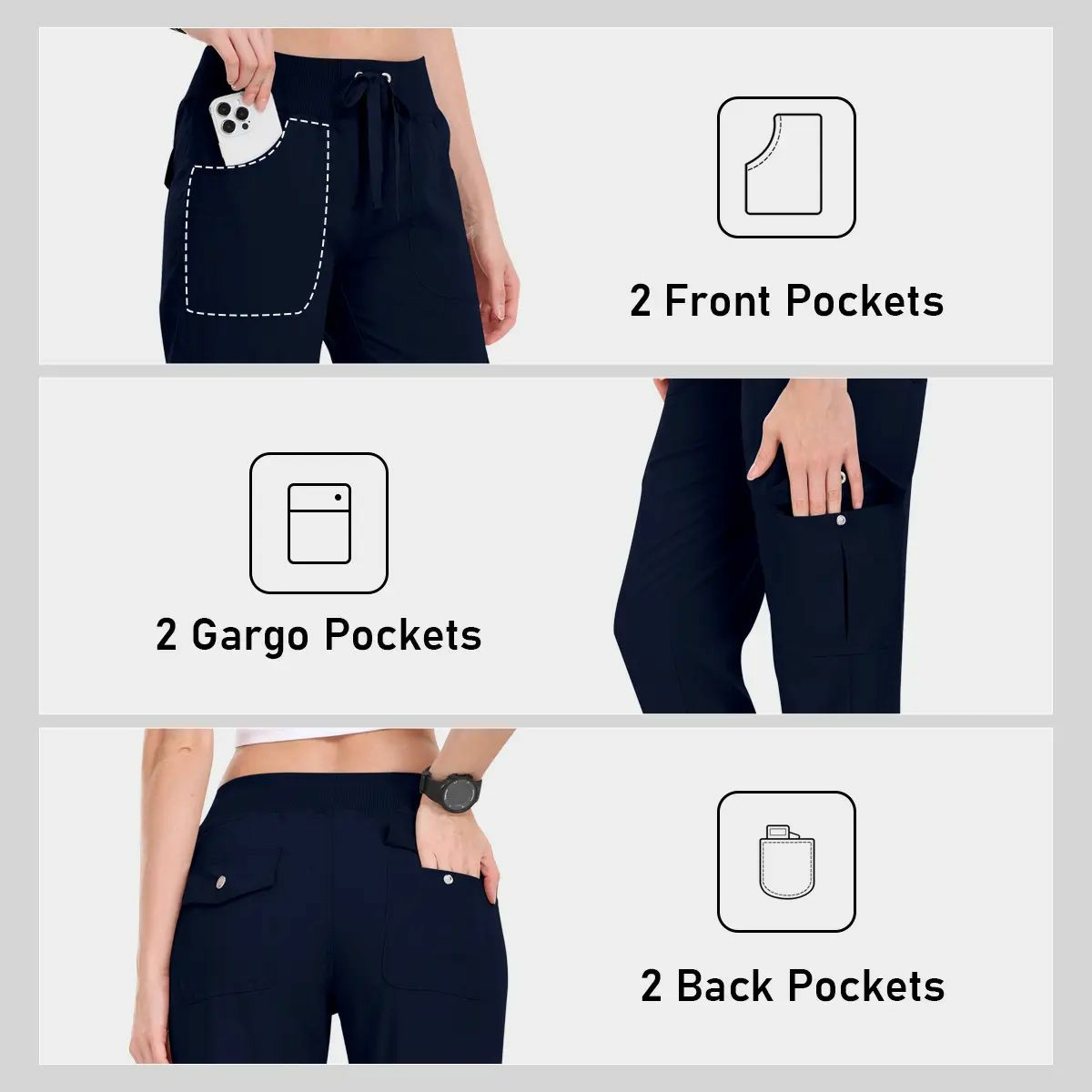 Women's Lightweight Hiking Cargo Pants Outdoor Quick Dry Casual Travel Sweatpants Joggers Elastic Waist Button Pockets Comfy Moms over 30 Basic four season