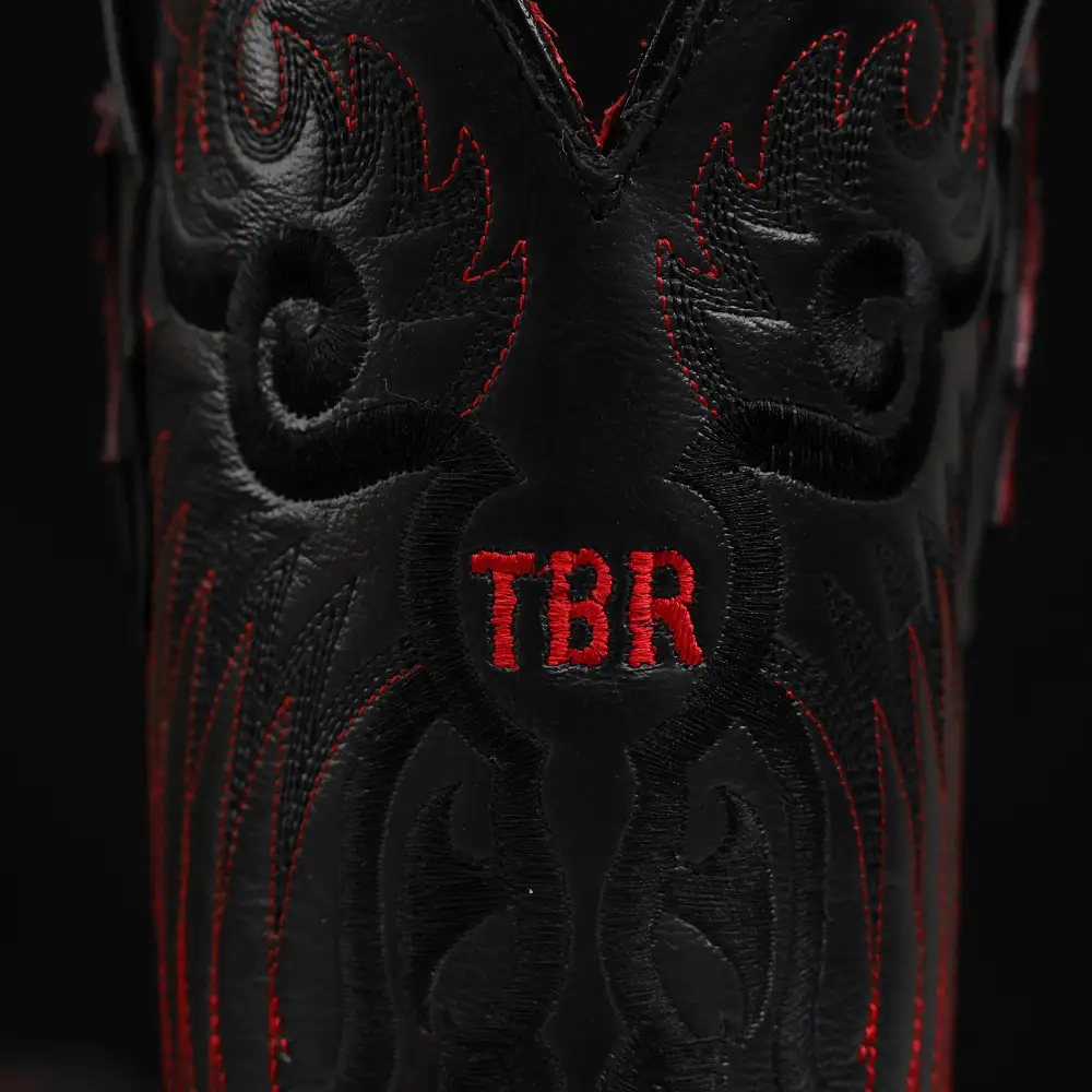 Black/Red TBR Pirarucu Leather Boots - Square Toe