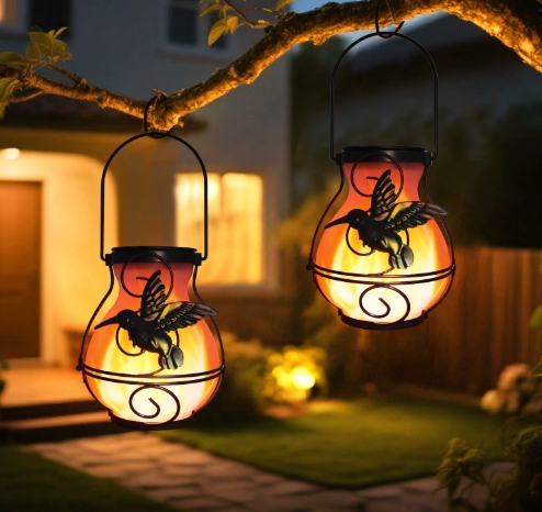 Hummingbird Flame Solar Lights (Set of 2)  Natures Fireflies, Captured in Your Garden
