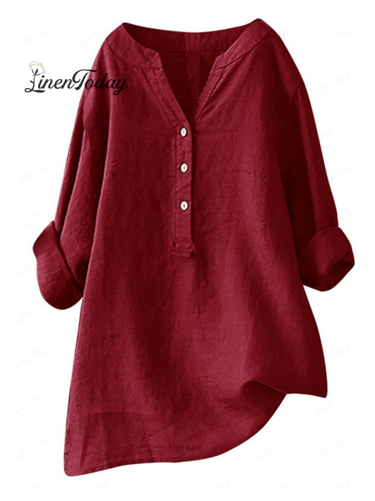 Women's  Retro Cotton And Linen Casual Shirt