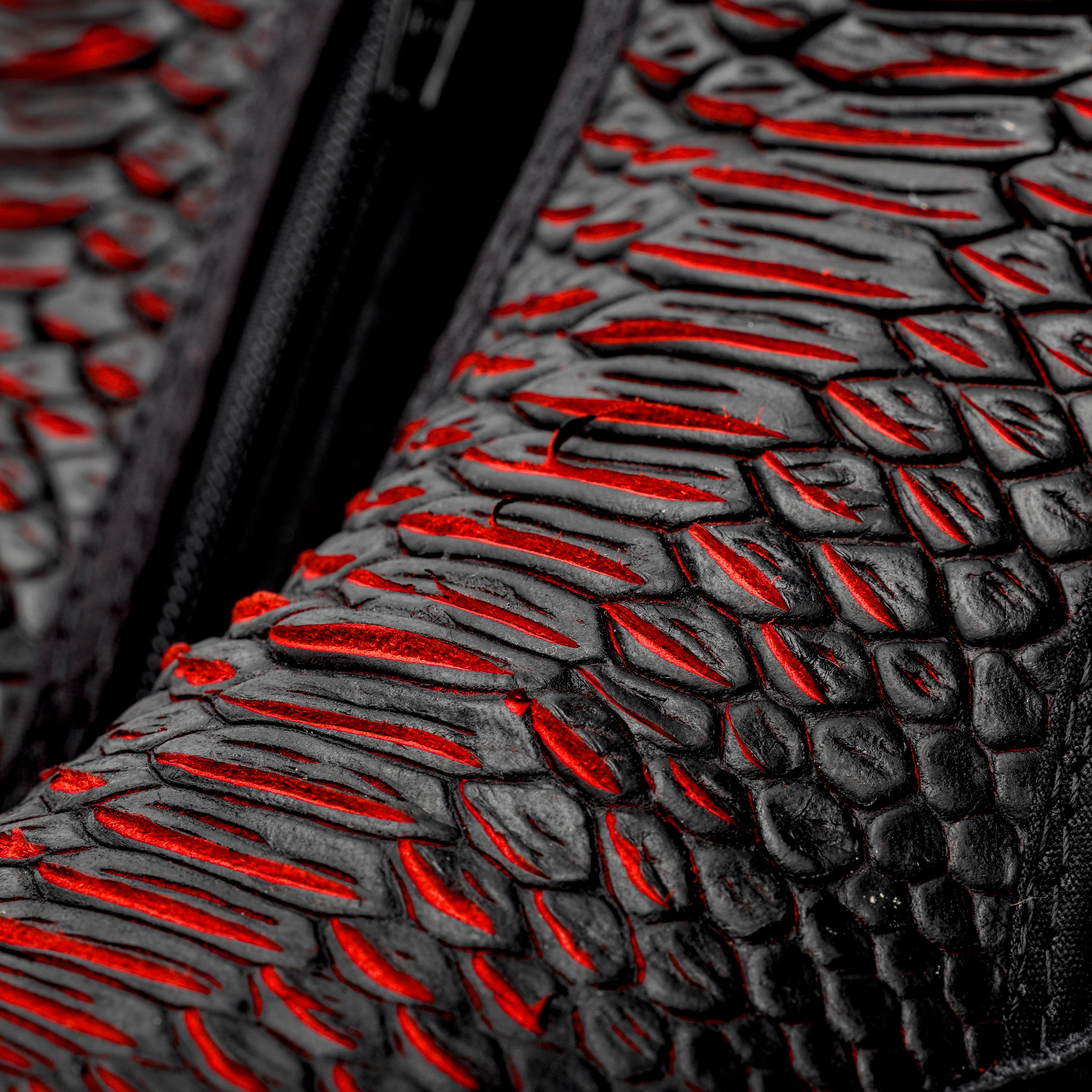Black/Red Python Leather Botin With 3D Lightweight Soles - Square Toe