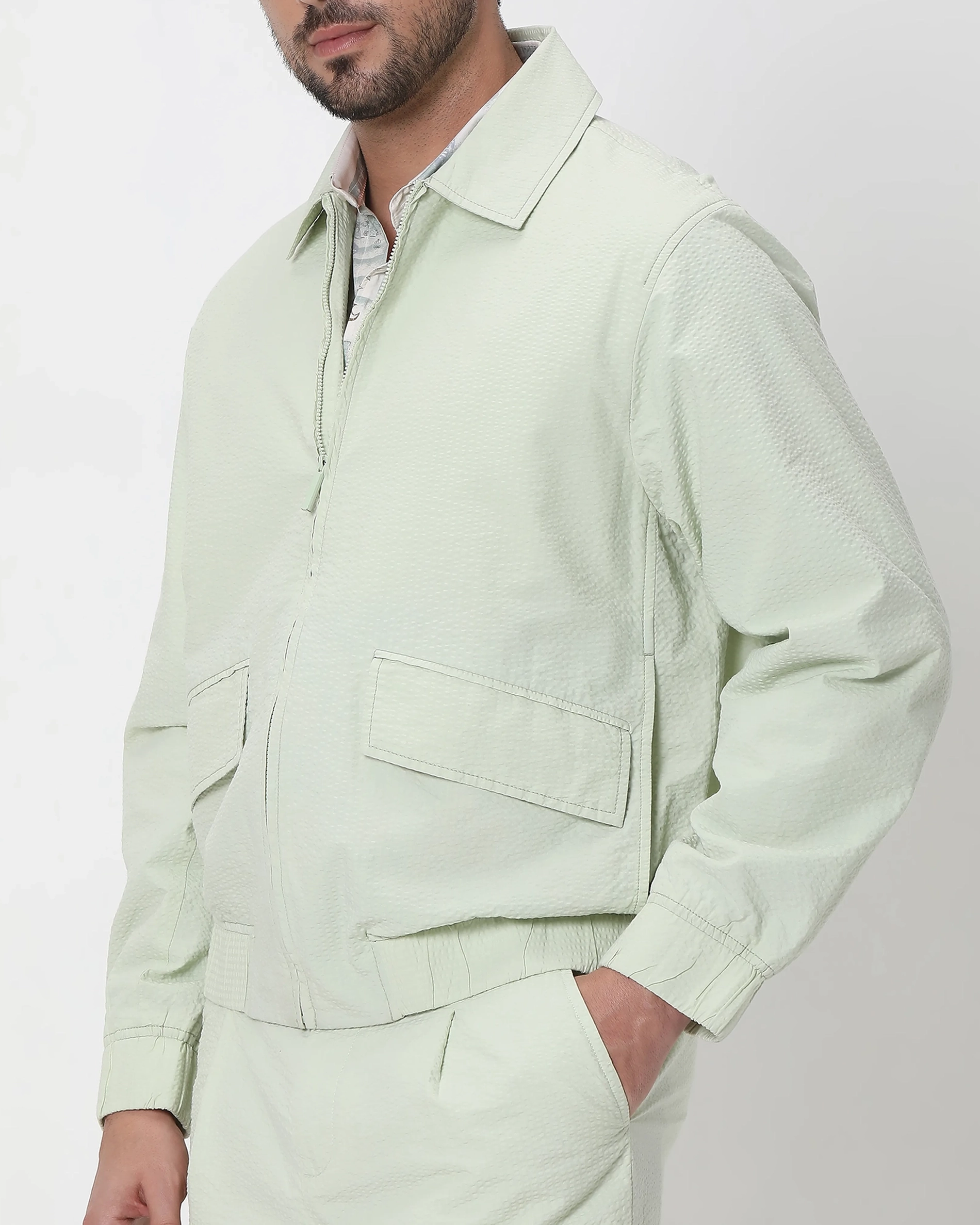 Versatile Comfortable Slim-Fit Light Green Cotton Jacket