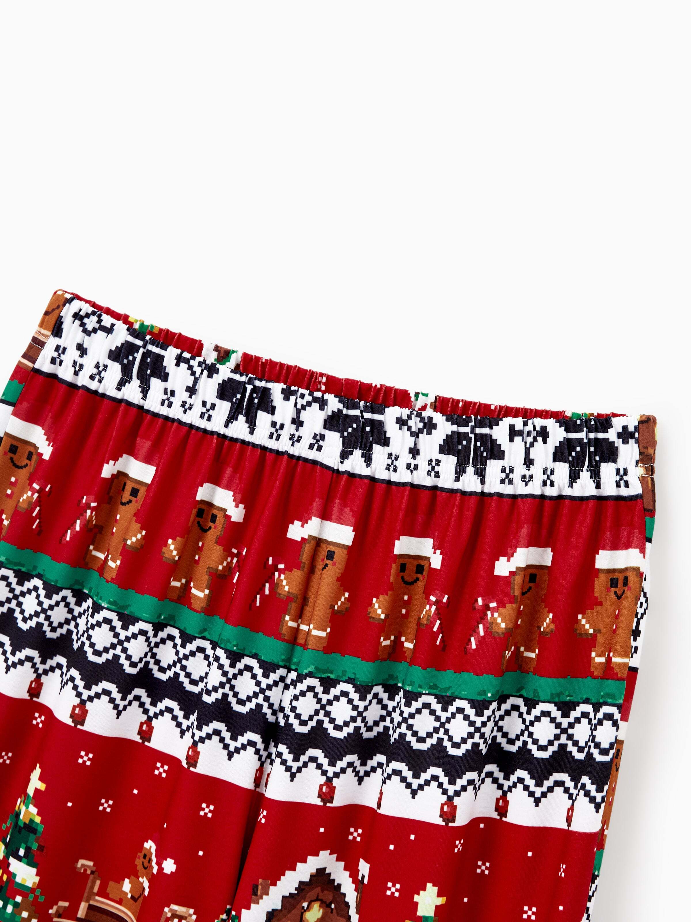 Christmas Matching Family Pajamas Set Gingerbread Print Long-sleeve PJS with Christmas Socks Red