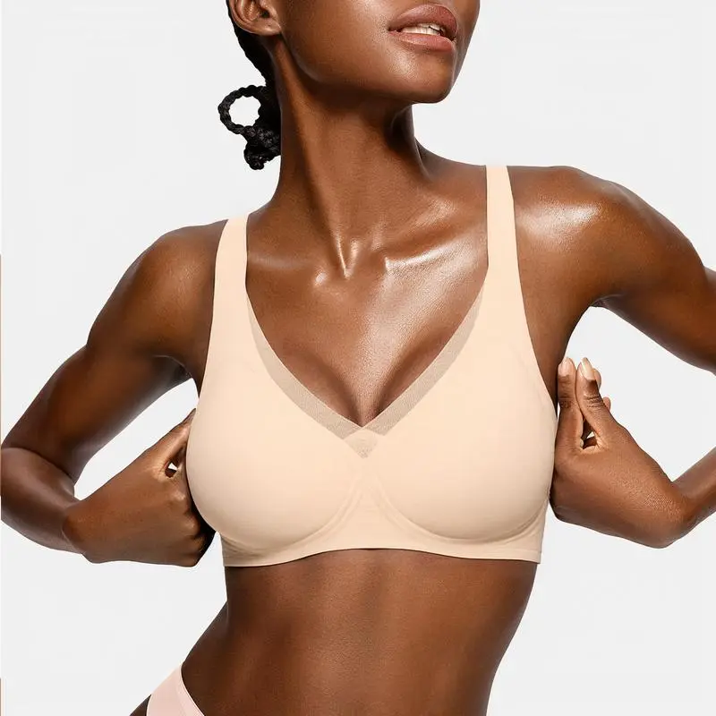 Womens Comfortable Wireless Bras Push Up Bralettes Seamless Tshirts Bras Deep V