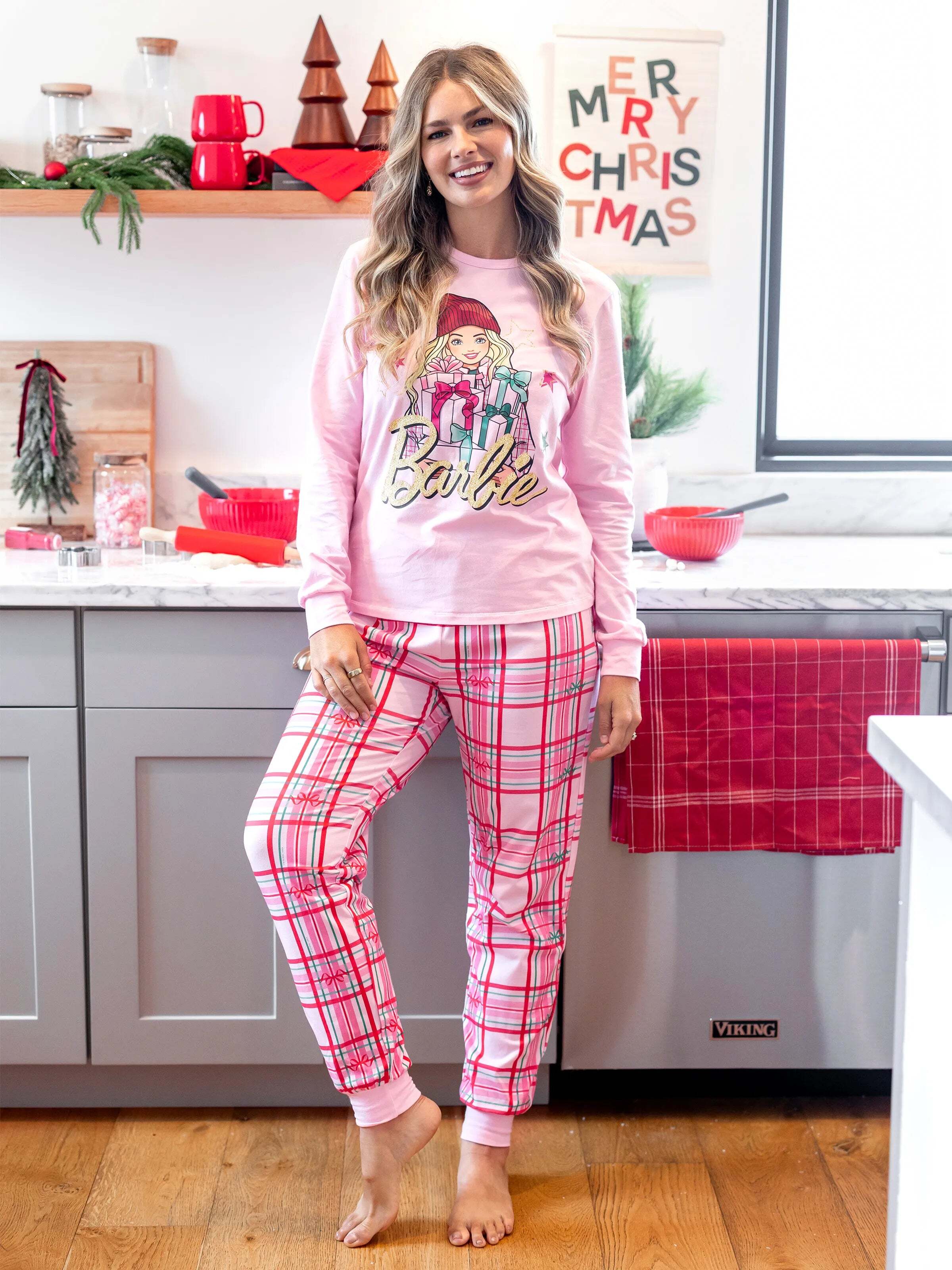 Barbie Christmas Mommy and Organic Cotton Snug-fitting Pajamas Set Pink