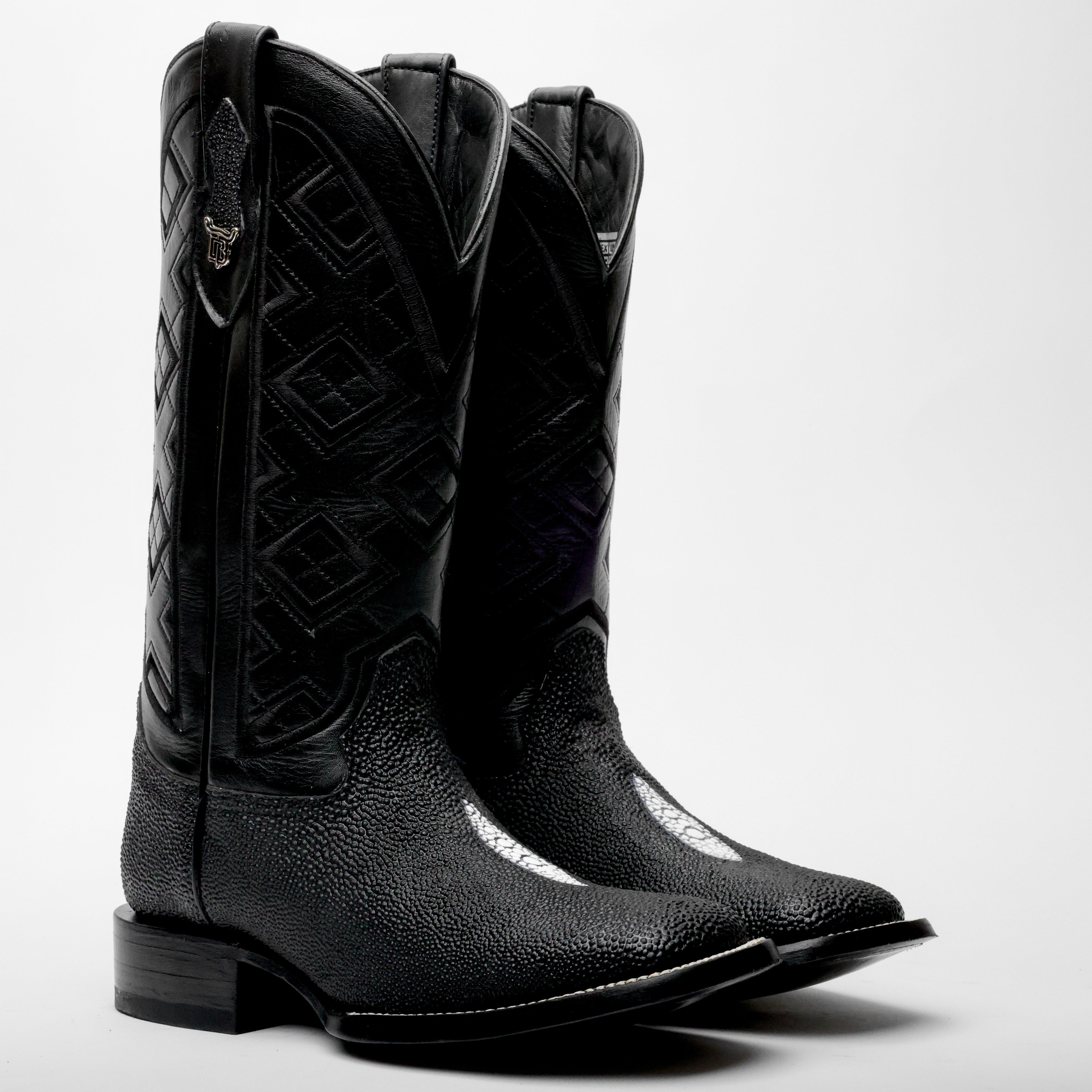 Black Stingray Leather Boots - Square Toe
