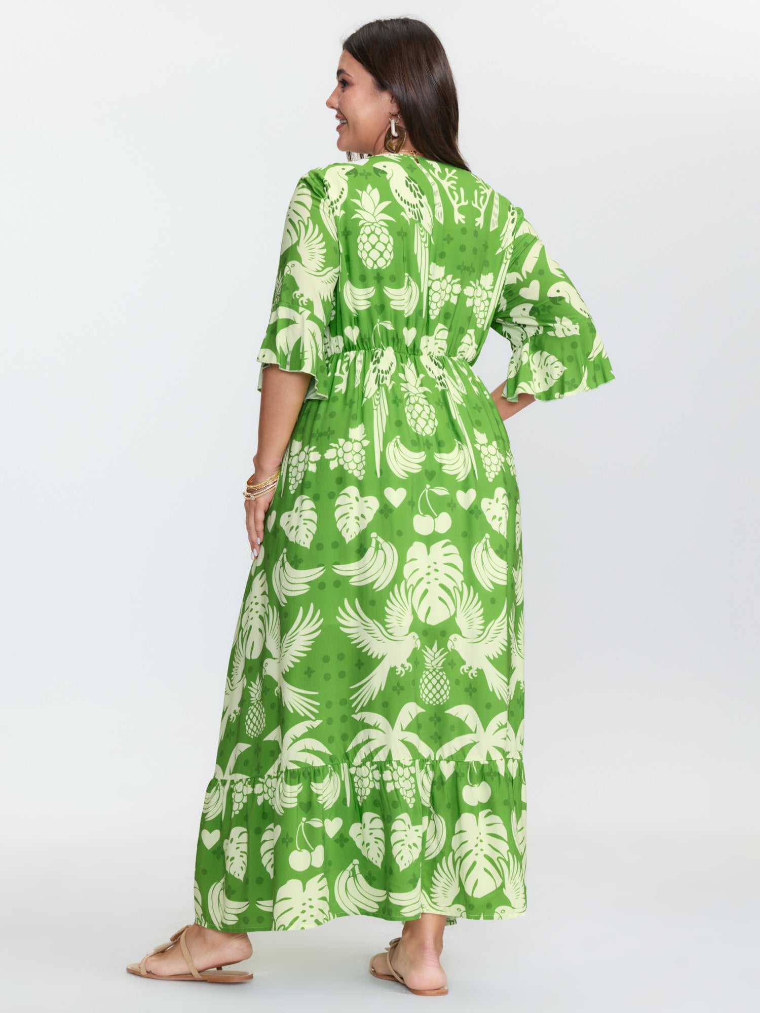 Breezy Tropical Print Waist Defining Maxi Dress