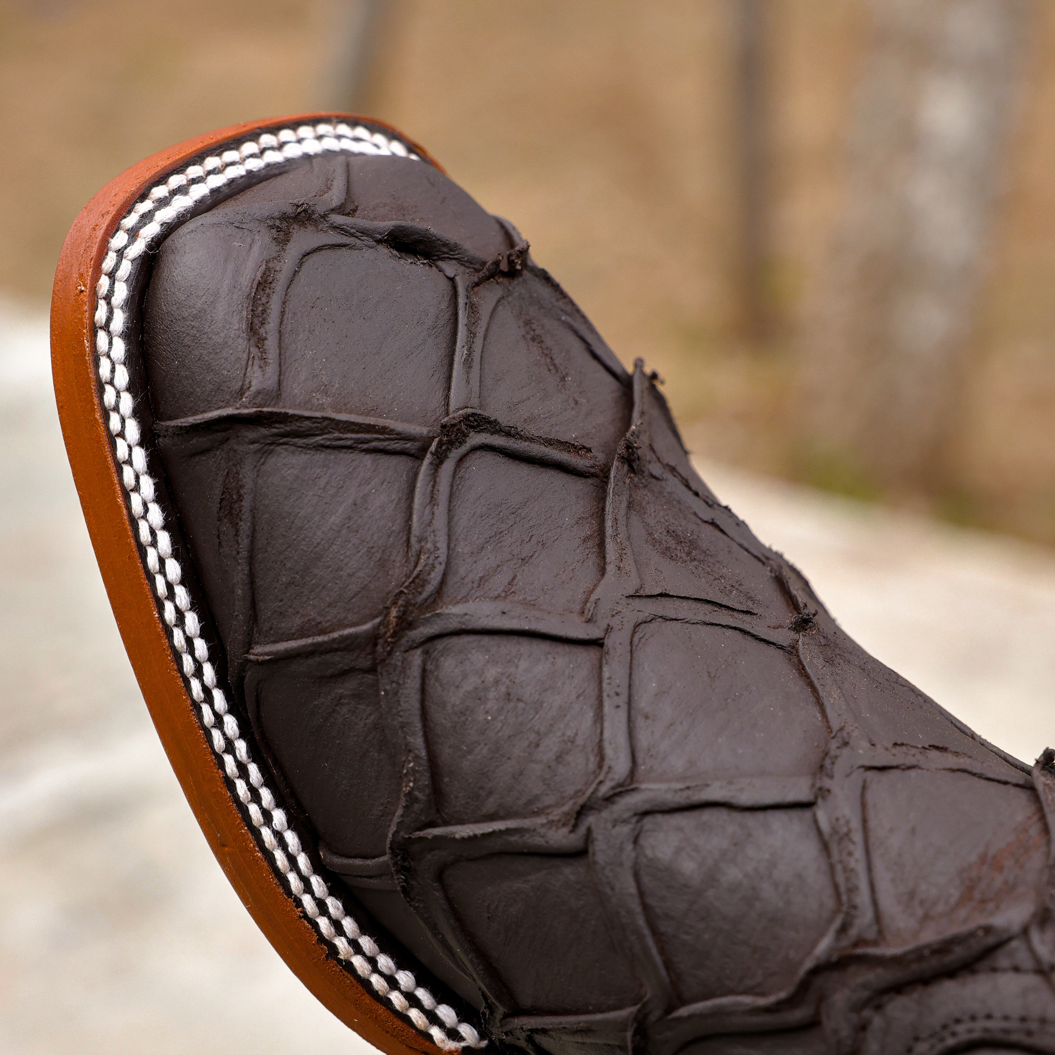 Matte Brown Pirarucu Leather Boots - Square Toe