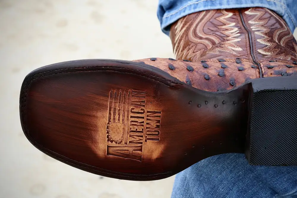 Cognac Ostrich Leather Boots — Square Toe