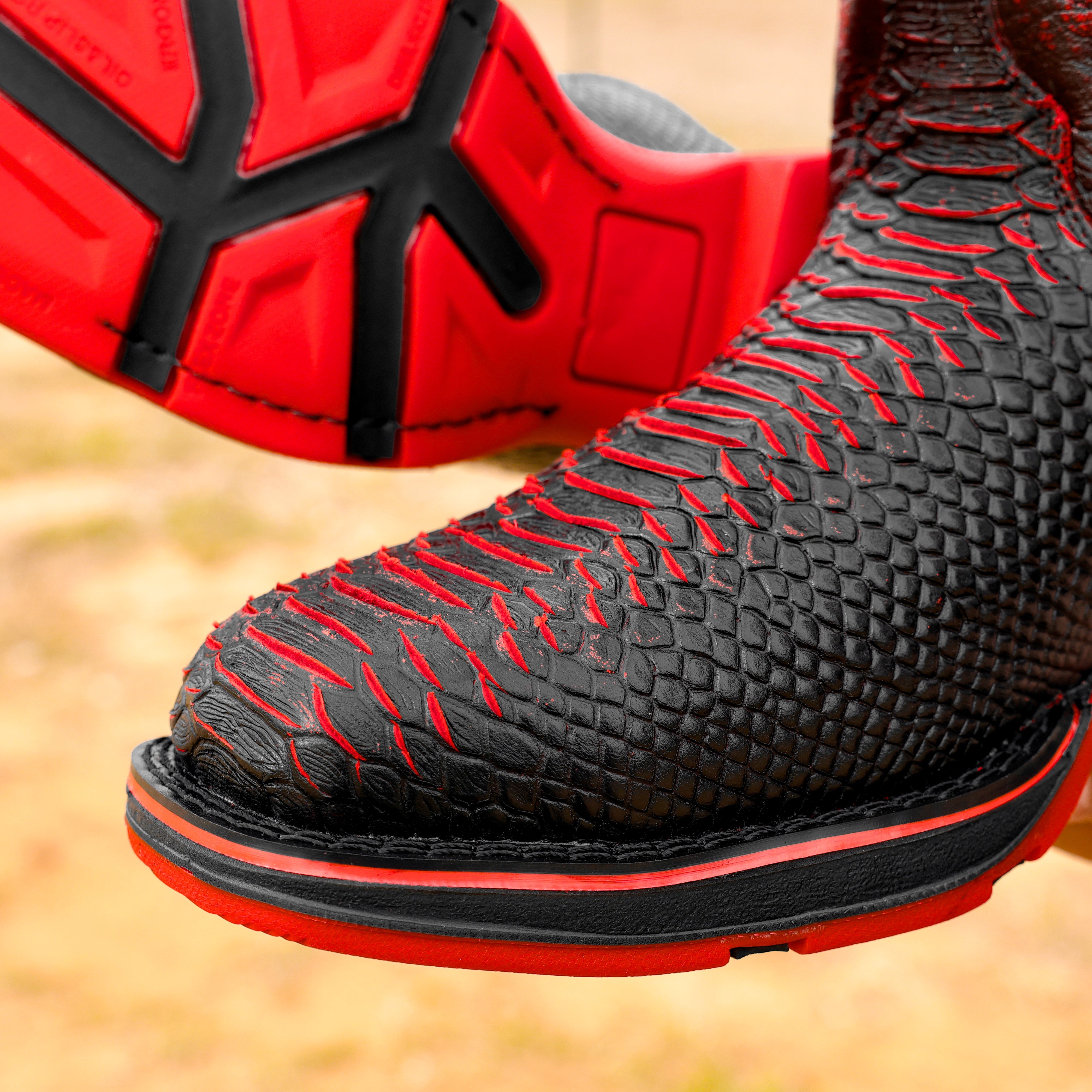 Black Cherry Python Leather Boots - Composite Toe