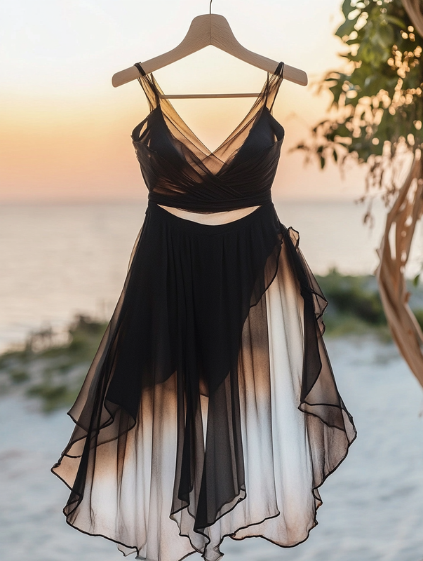 Asymmetrical dress with ruffles for vacation or daily wear 4f5c