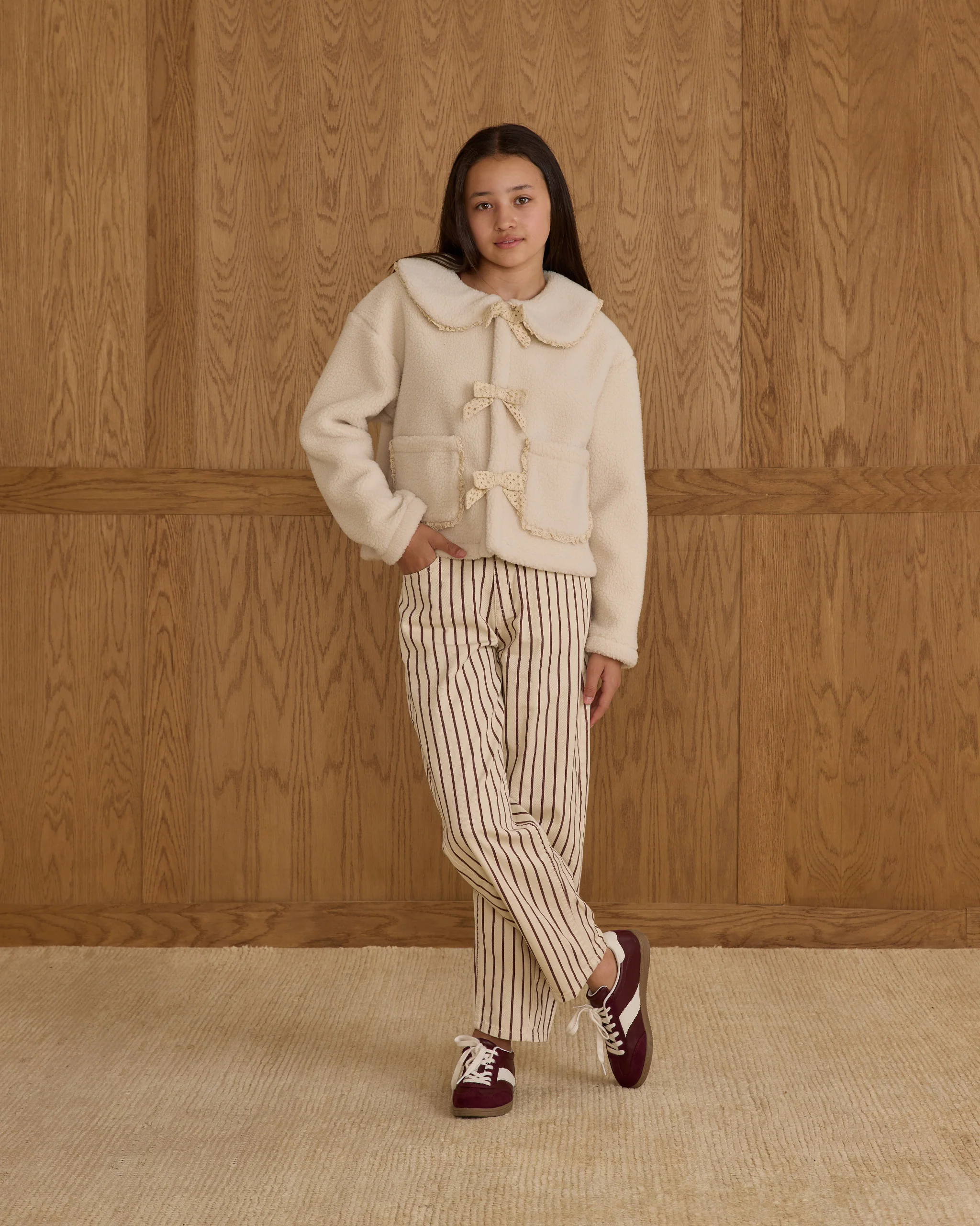 Teen Shearling Collared Coat || Natural