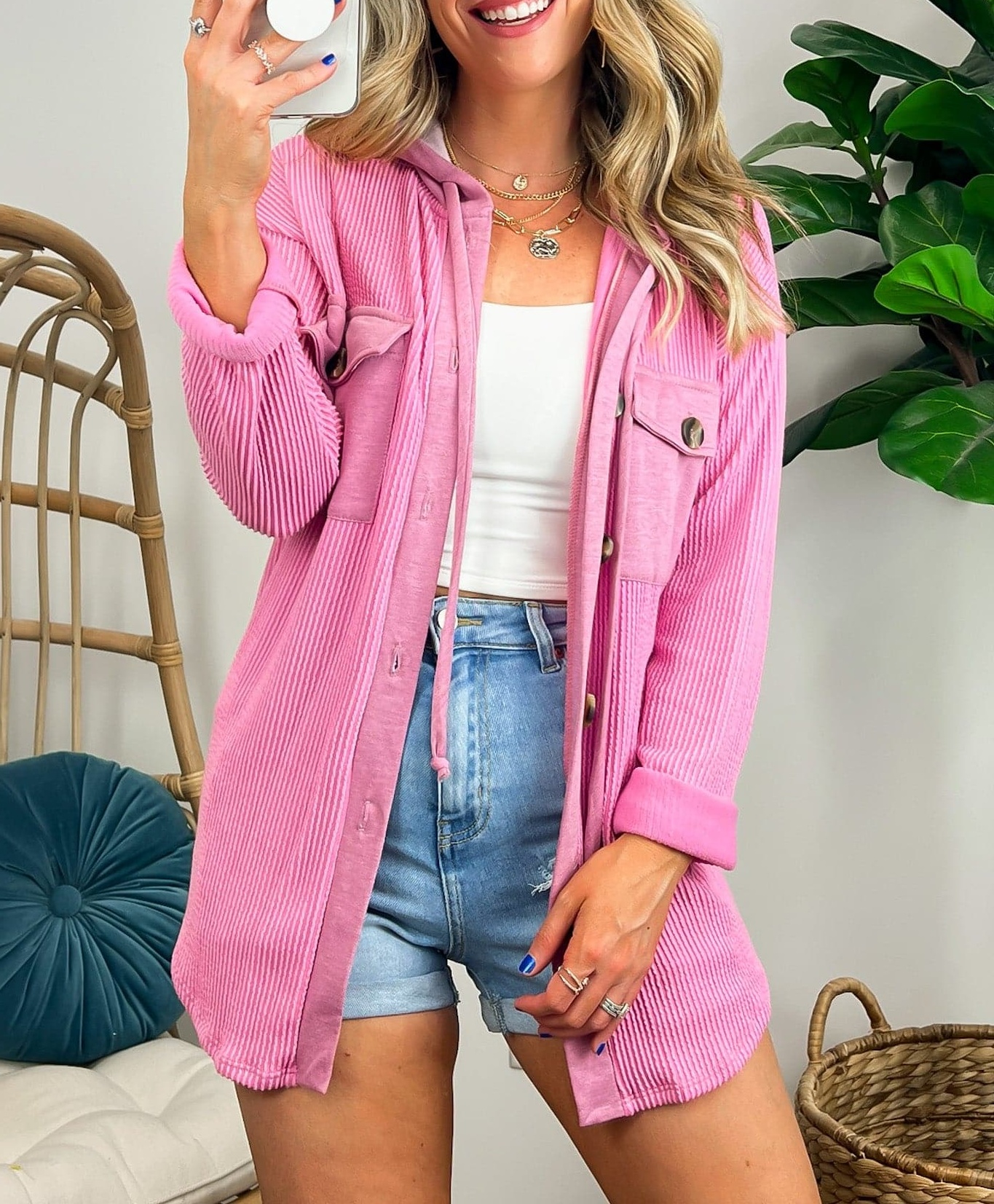 Saturday Satisfaction Ribbed Hooded Shacket