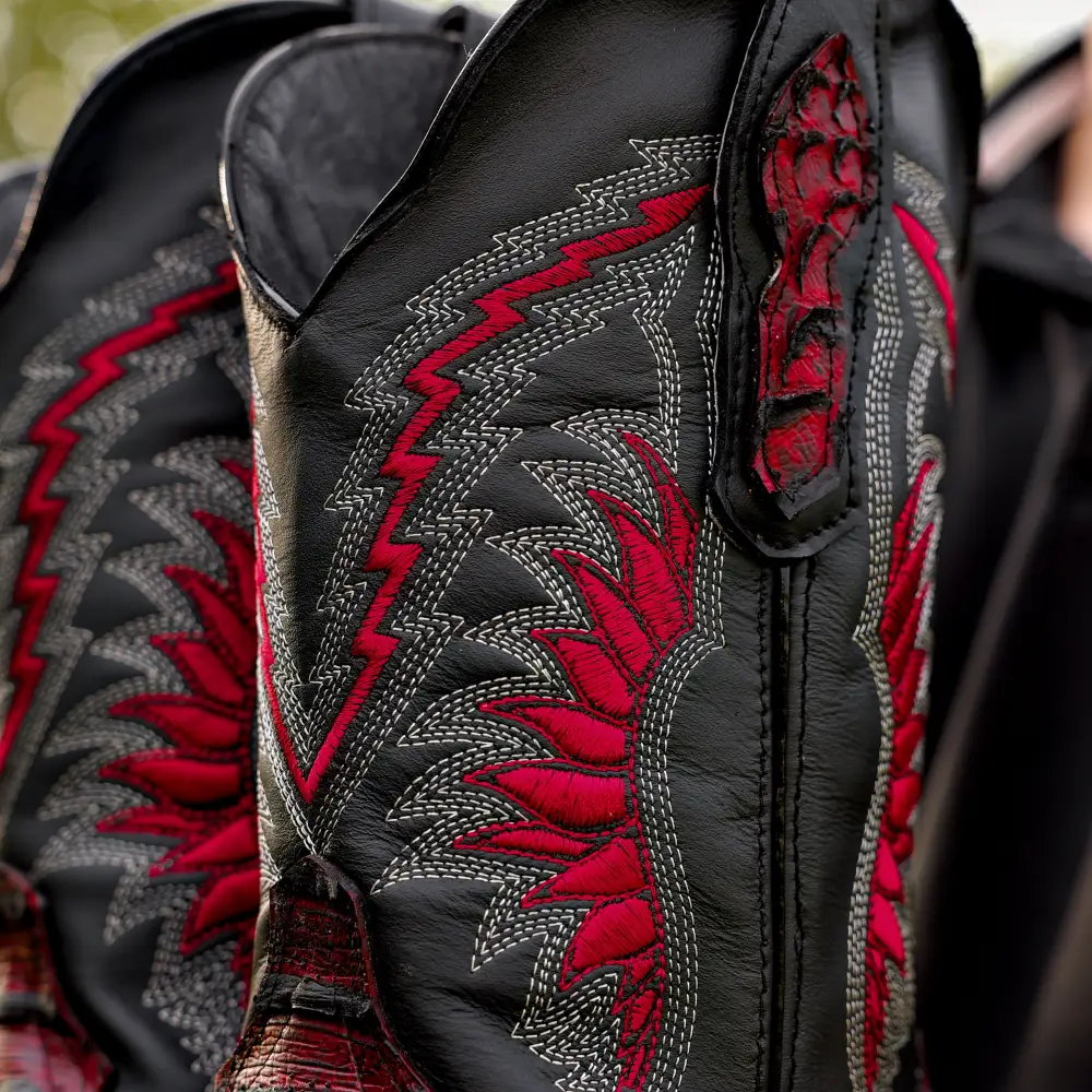 Black Cherry Python Leather Boots - Square Toe