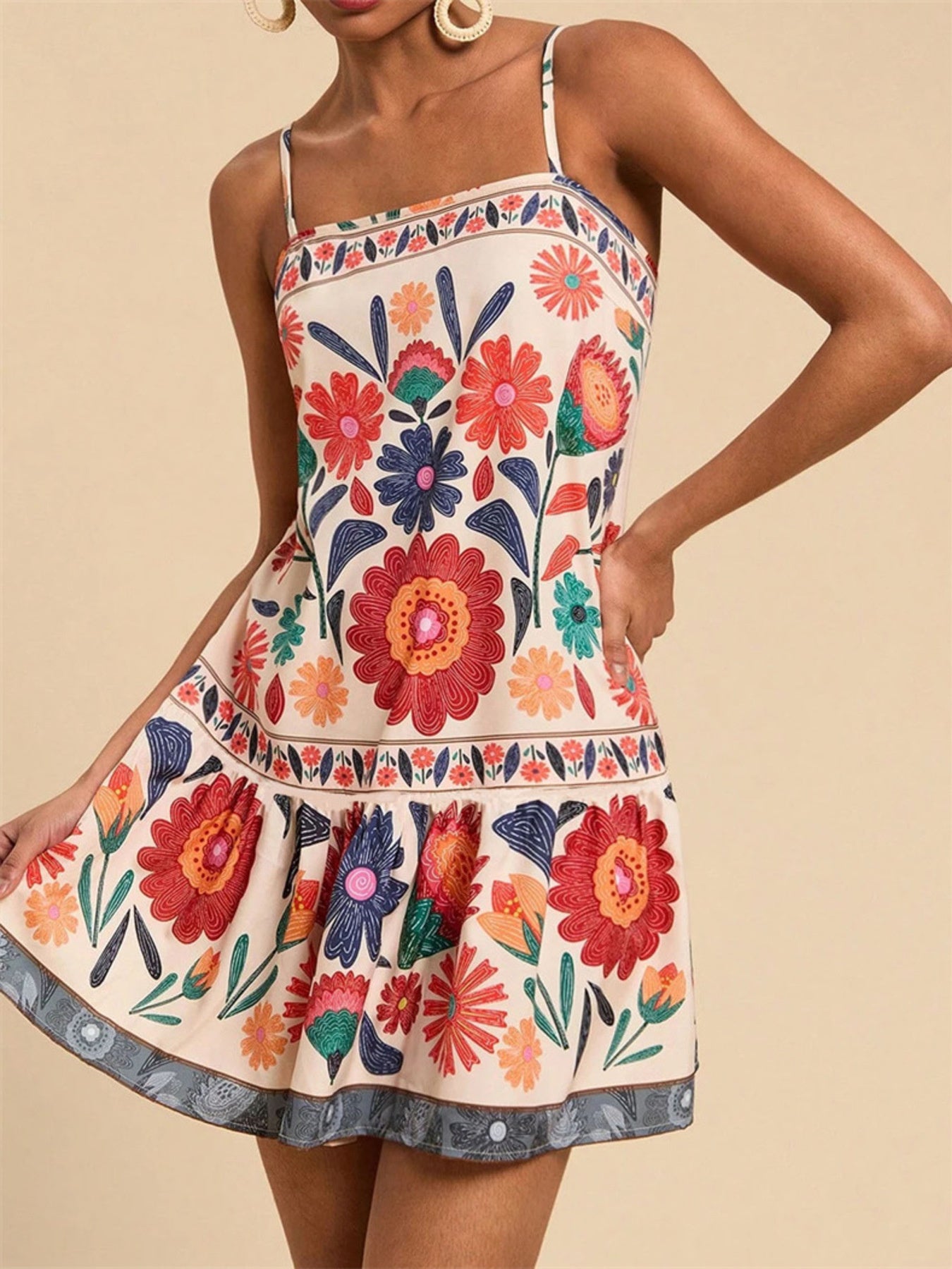 Printed Spaghetti Strap Mini Dress