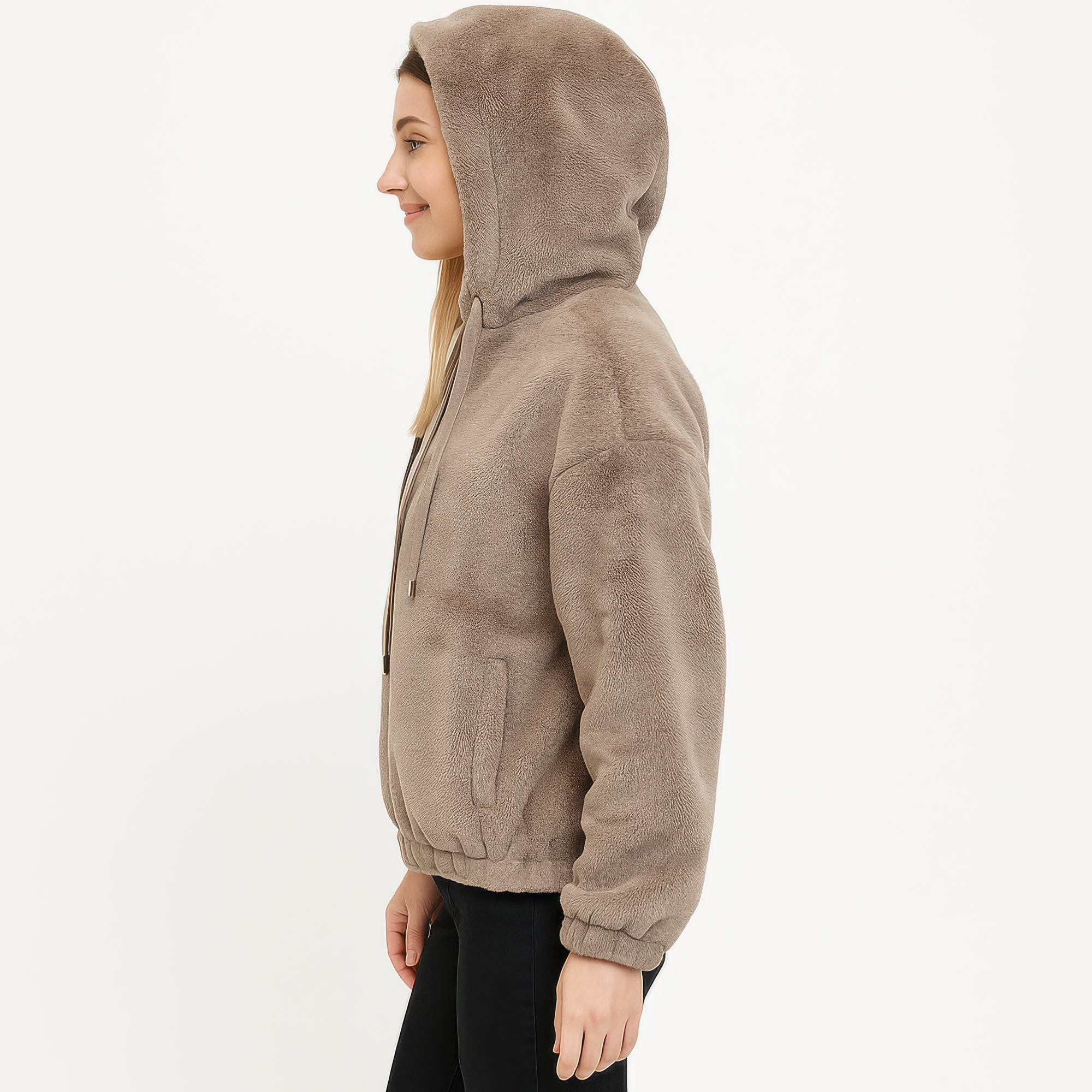 Plush Zip-Up Hooded Jacket