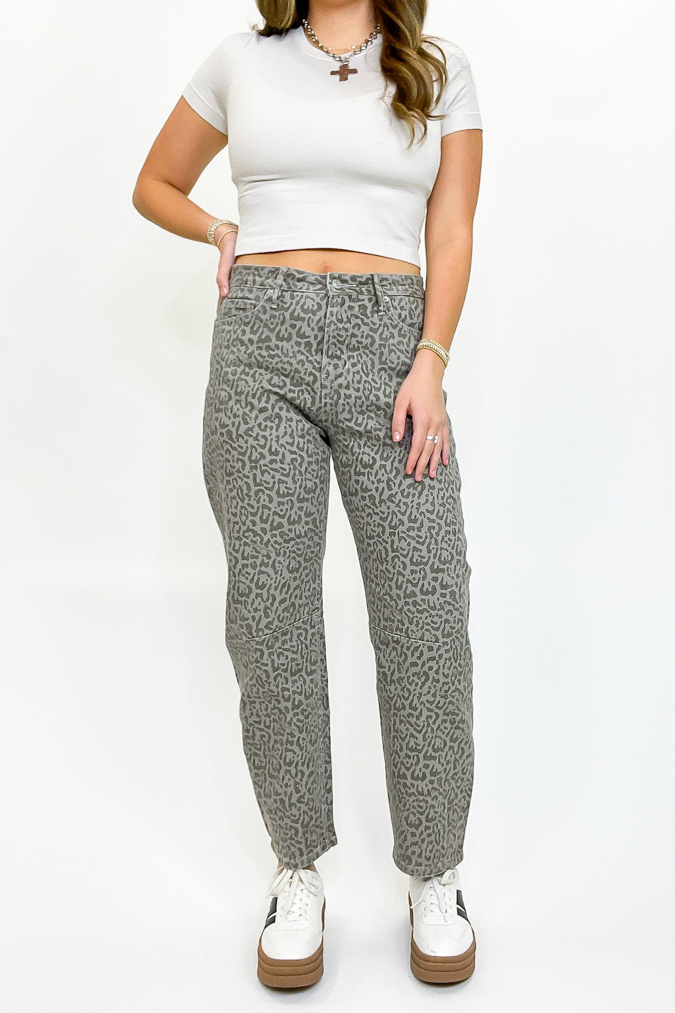 High Rise Tummy Tuck Animal Print Barrel Pants
