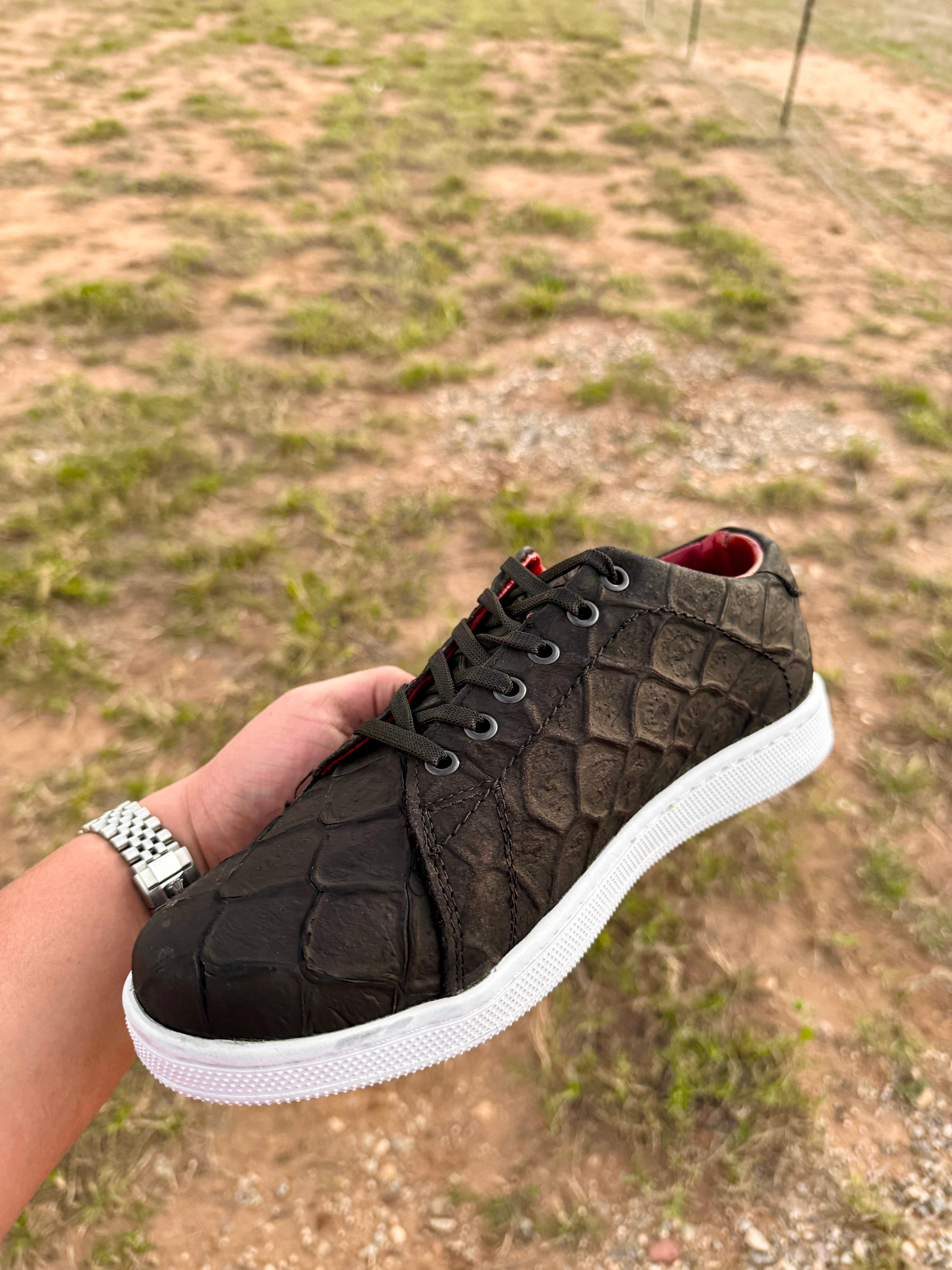 Matte Black Pirarucu Leather Shoes