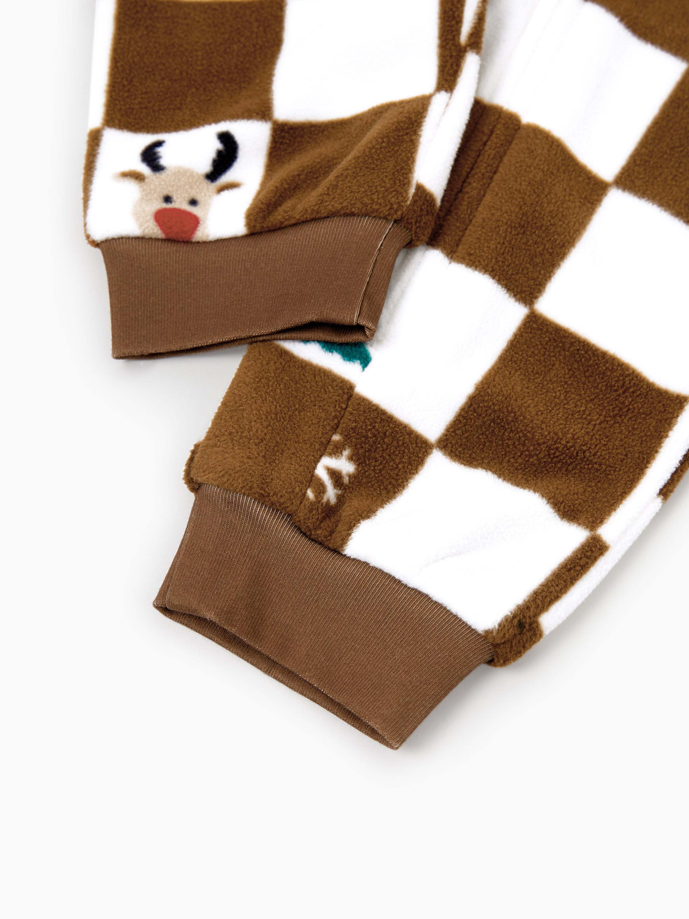 Christmas Onesies Matching Family Fleece Hoodie Pajamas Set Gingerbread Christmas-theme Plaid Print PJS with Christmas Socks Color block