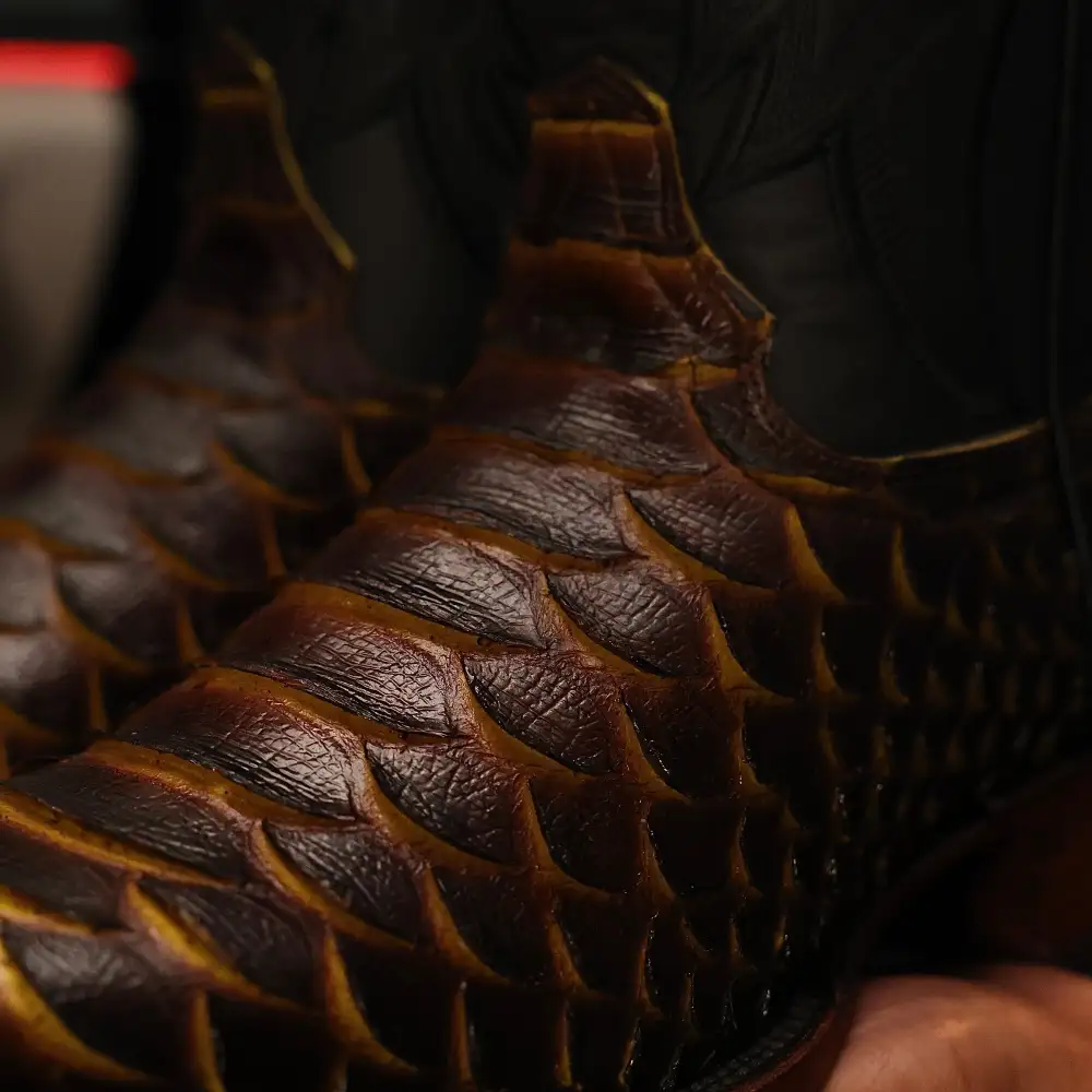 “Bumblebee” Brown Jumbo Python Leather Boots - Square Toe