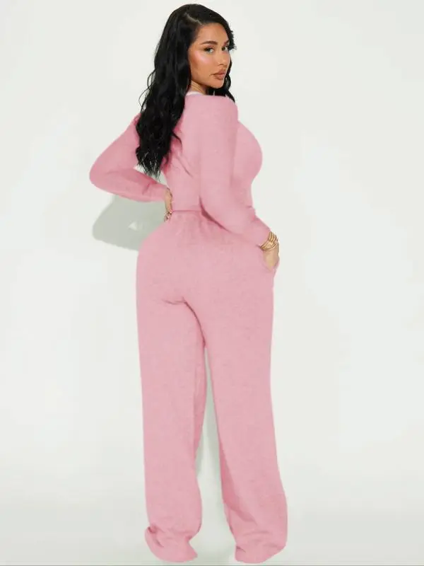 Women Casual Long Sleeve Top and Side Stripe Sports Pants Set