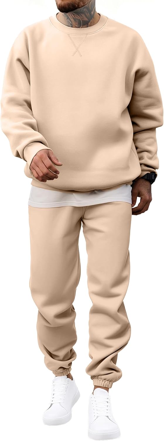 Men's 2 Piece Outfits Crew Neck Sweatshirt Tracksuit & Joggers Sweatpants Sweatsuit Set