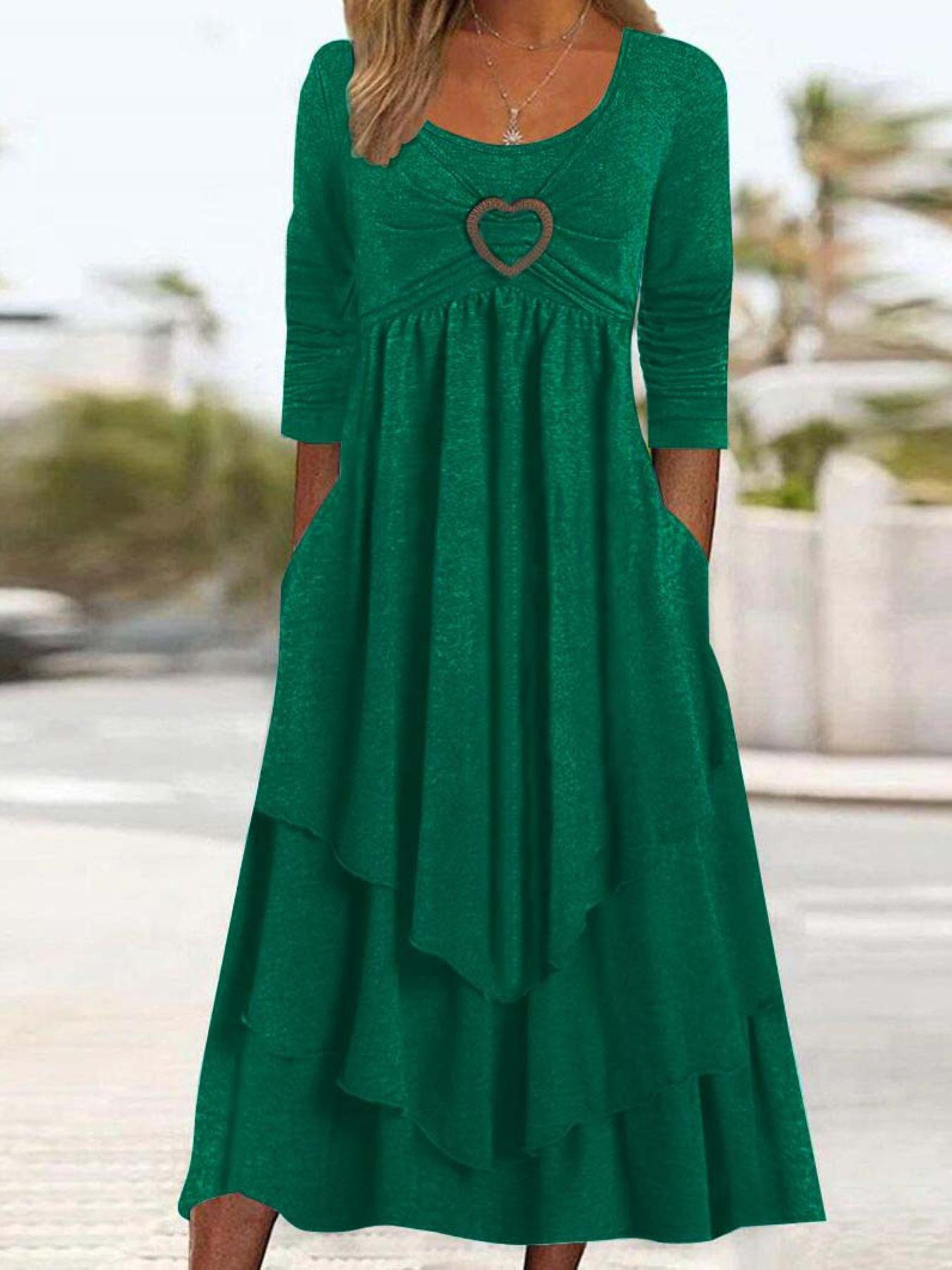 Full Size Heart-Decor Layered Midi Dress Plus Size