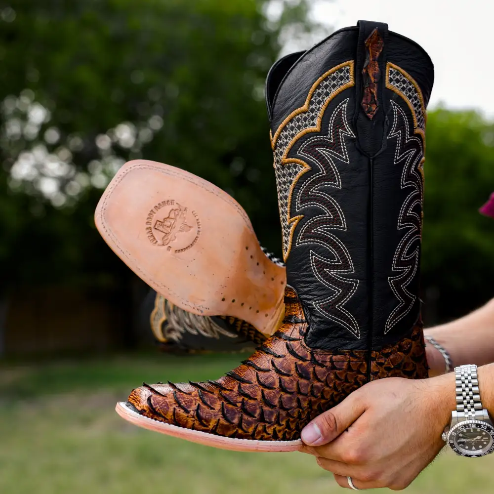 Honey Cognac Python Leather Boots - Square Toe