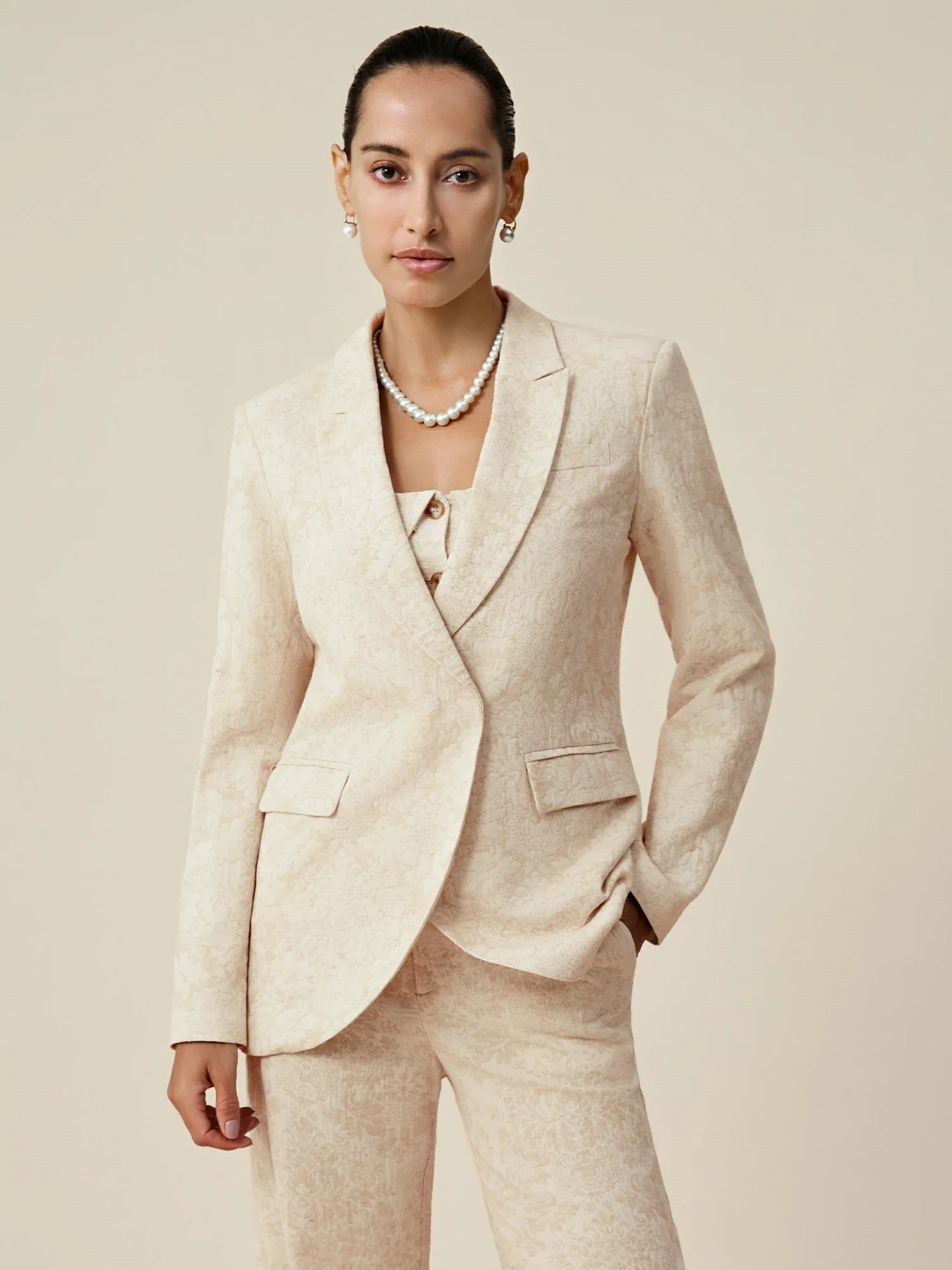Cotton & Linen Long Sleeve Jacquard Blazer