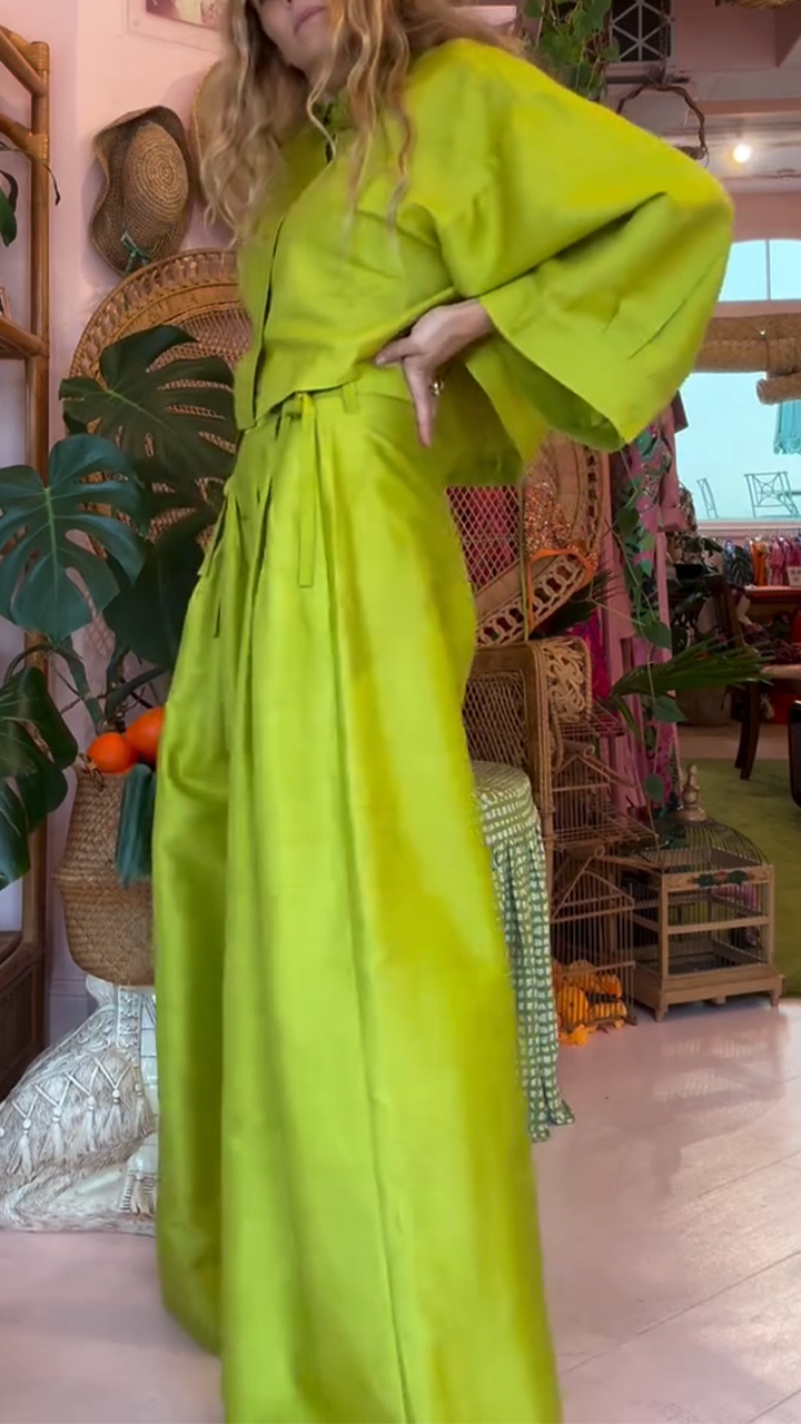 Women Collar Top+ Pants Solid Color Casual Suit