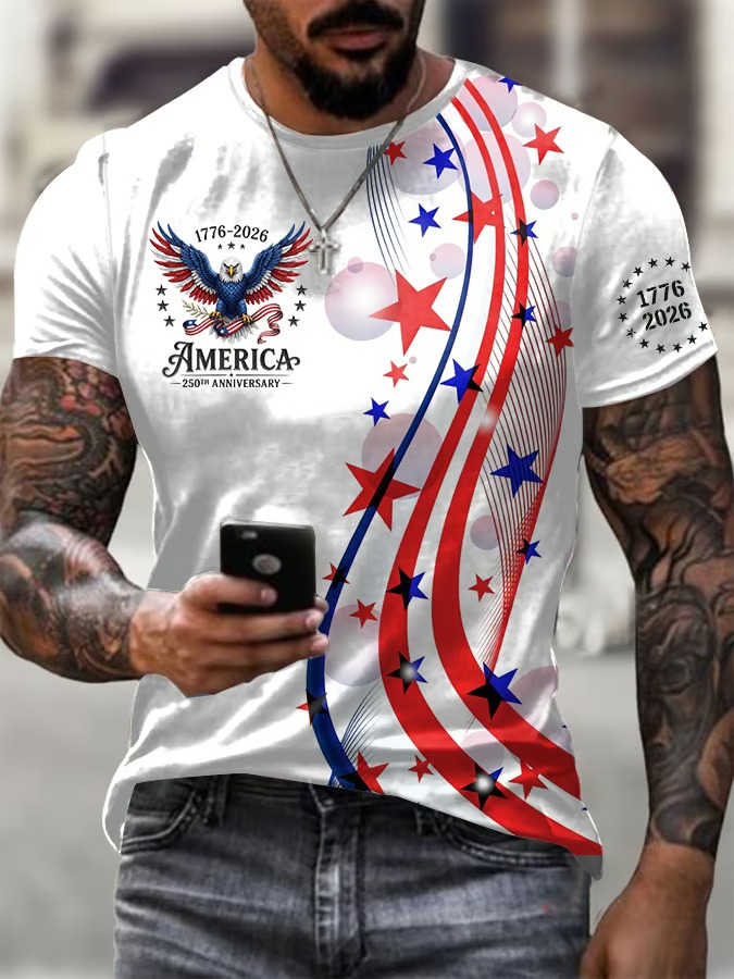 Men's USA 250th Anniversary Printed Casual T-shirt