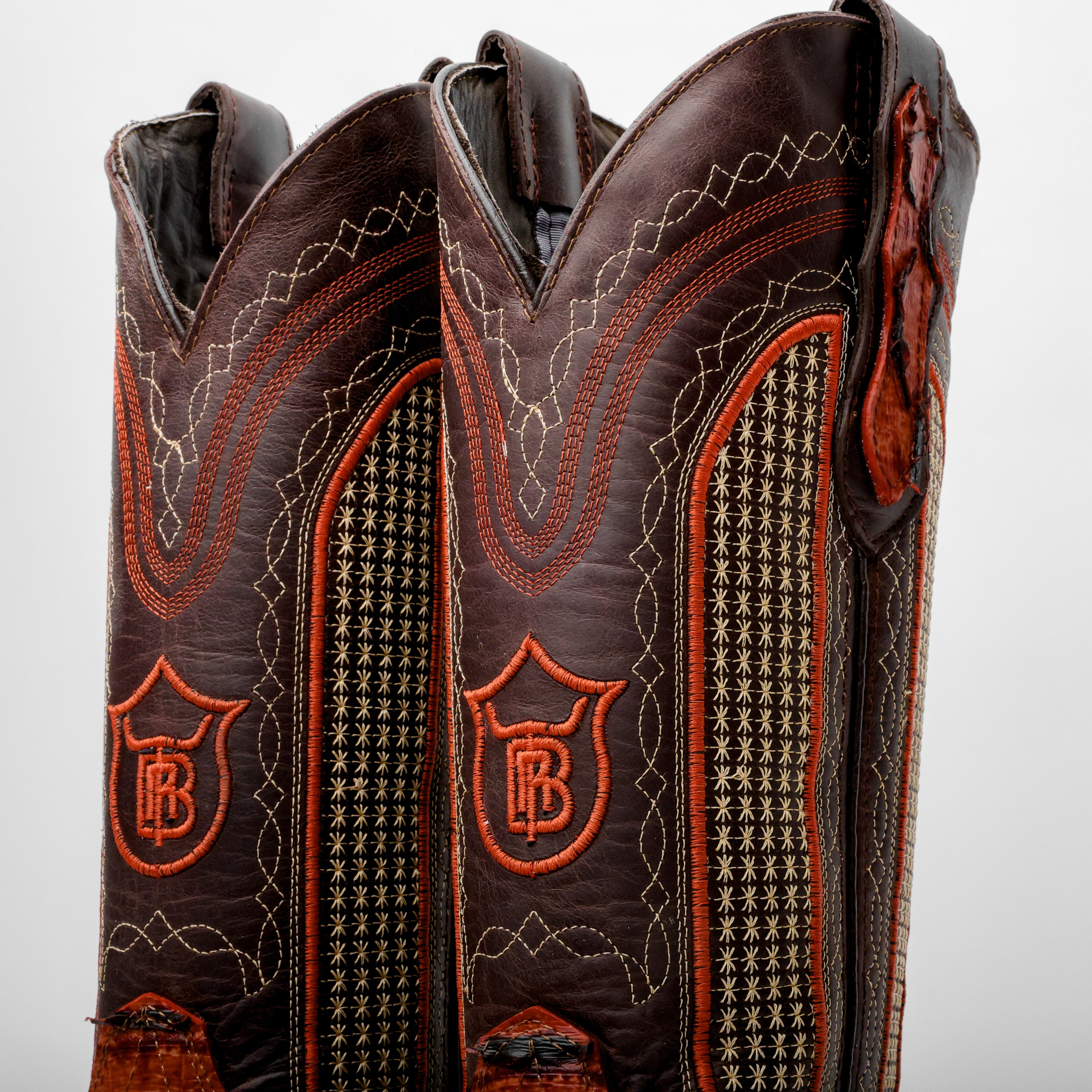 Cognac Jumbo Python Leather Boots - Square Toe