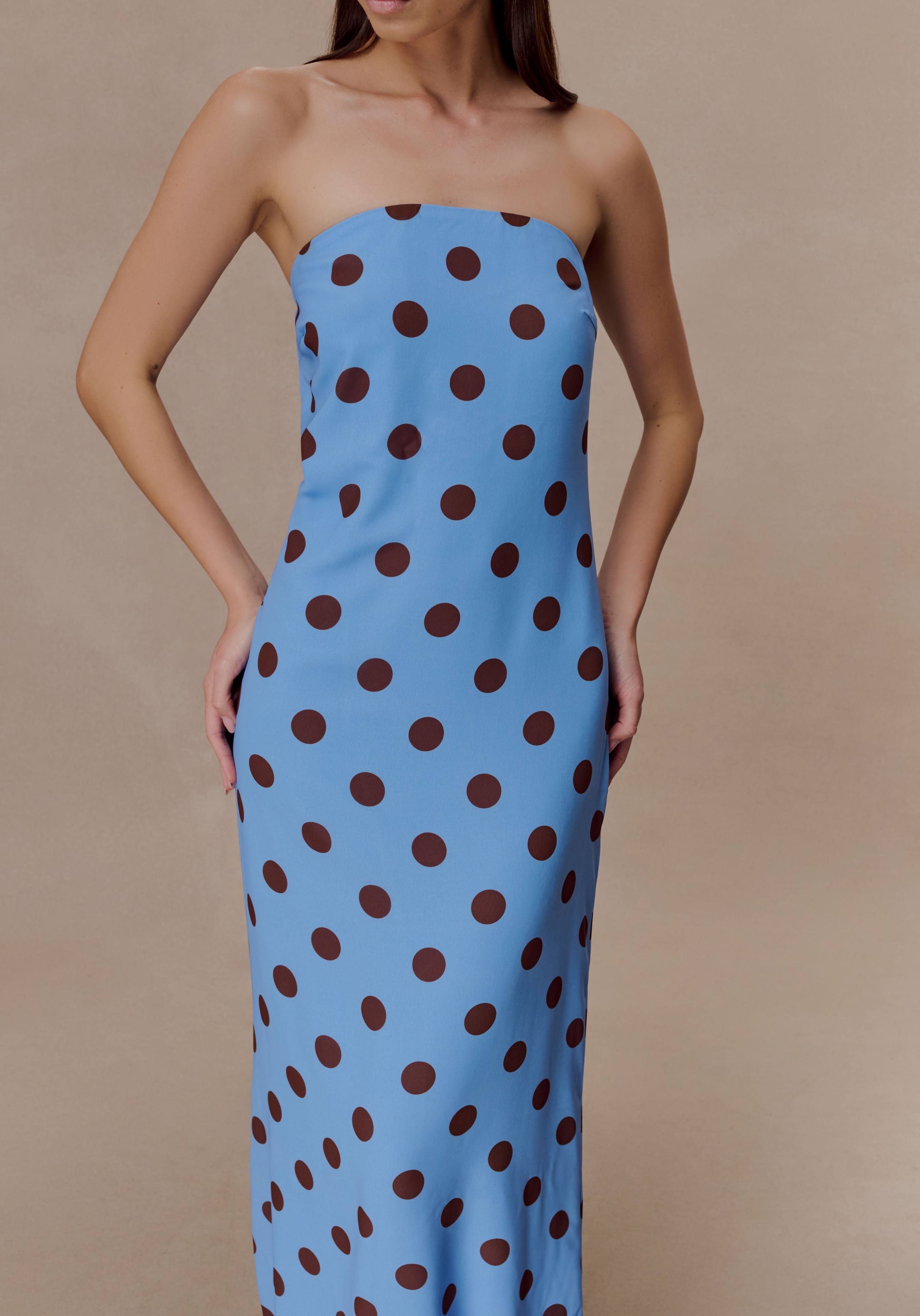 Dot Strapless Chiffon Maxi Dress