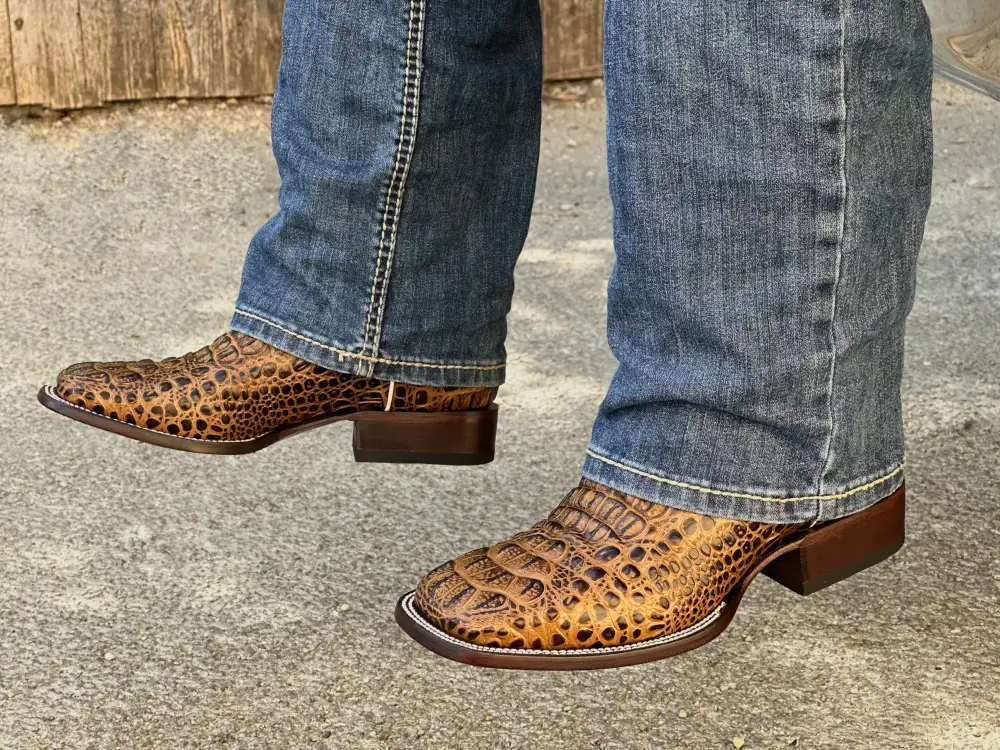 Mens Honey Crocodile Leather Boots With Brown Shaft