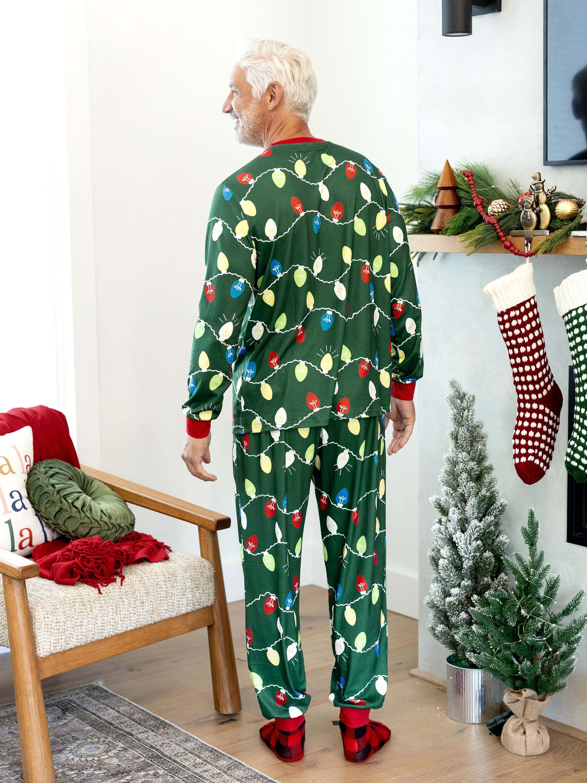 Christmas Matching Family Pajamas Set Reindeer Green Print PJS with Christmas Socks Green