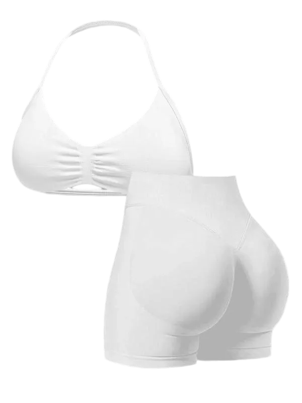 New Women's Sporty Yoga Set, High-Waist Tight-Fitting Shorts and Tank Top