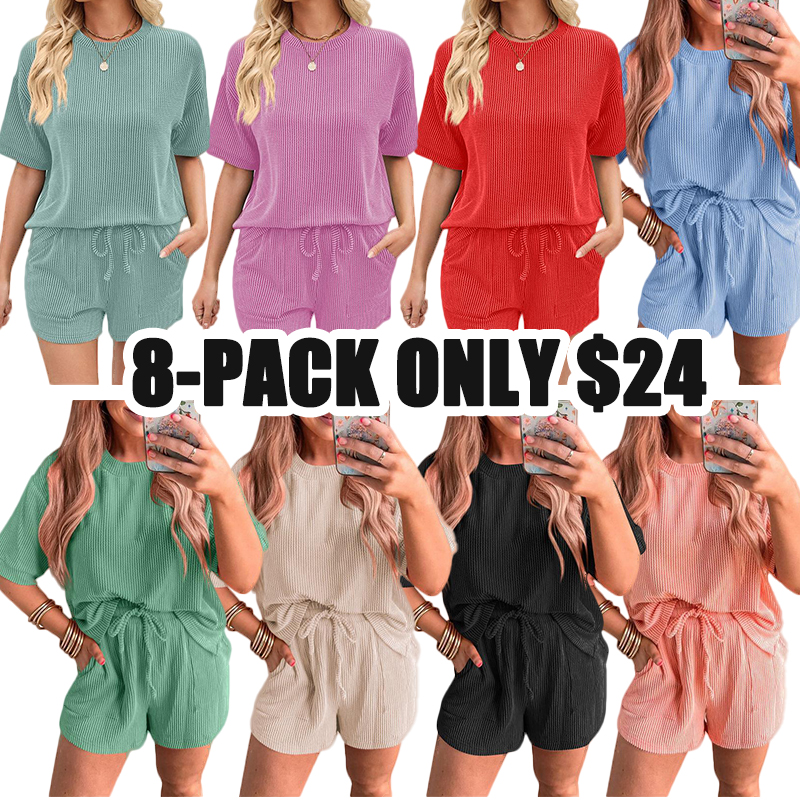 Lounge Sets for Women 2 Piece Outfits Short Sleeve Top and Shorts Pajama Sets Tracksuit Sweatsuits
