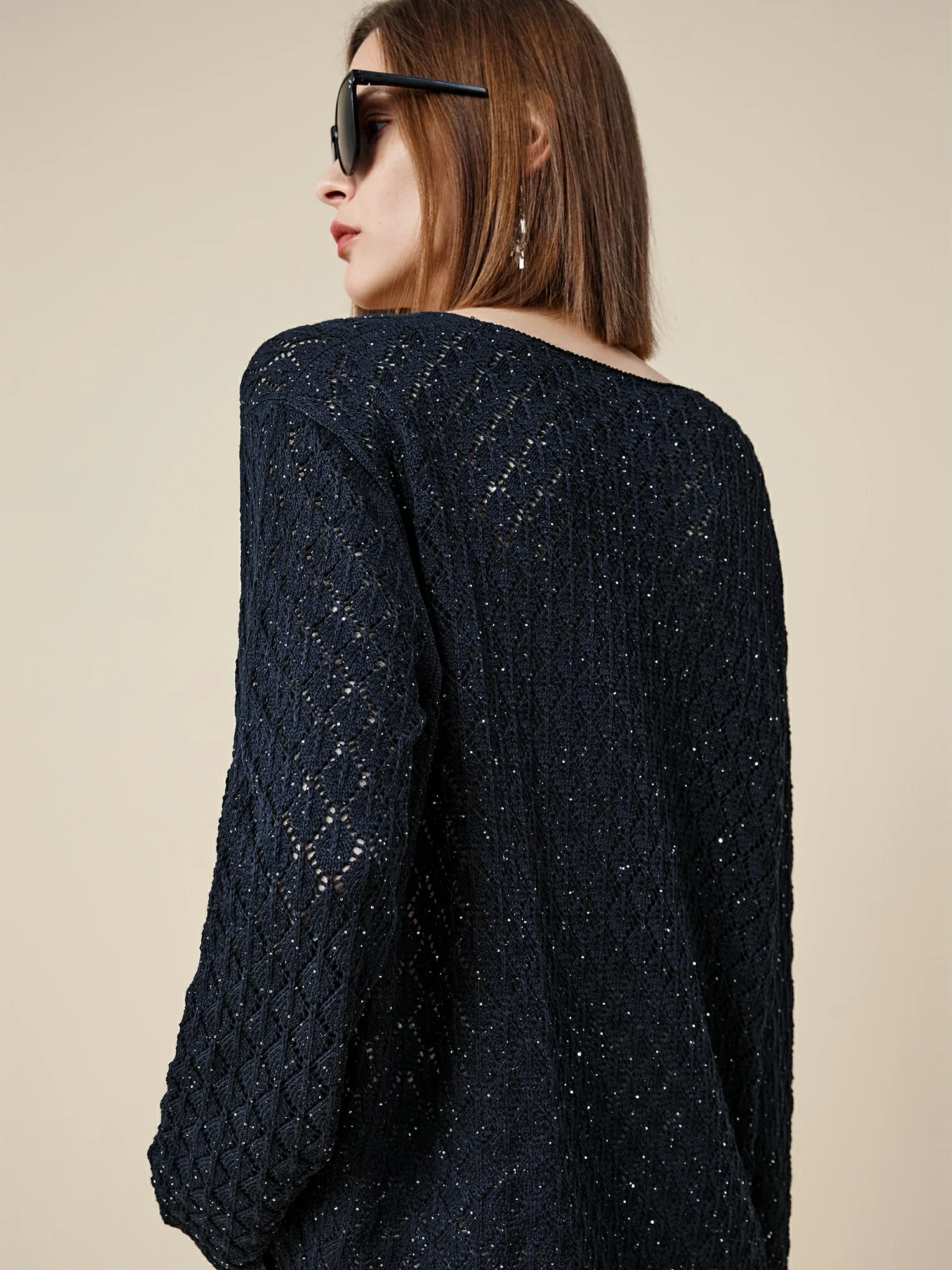 Lyocell & Linen Openwork Sequin Knitted Top