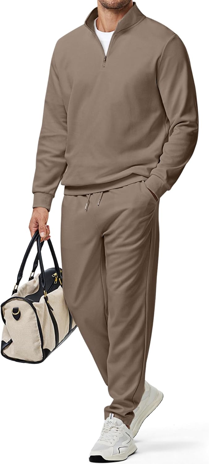 2025 Men Fall Tracksuit 2 Piece Set Old Money Polo Quarter Zip Twill Sweatsuits Jogging Sweatpants Loungewear
